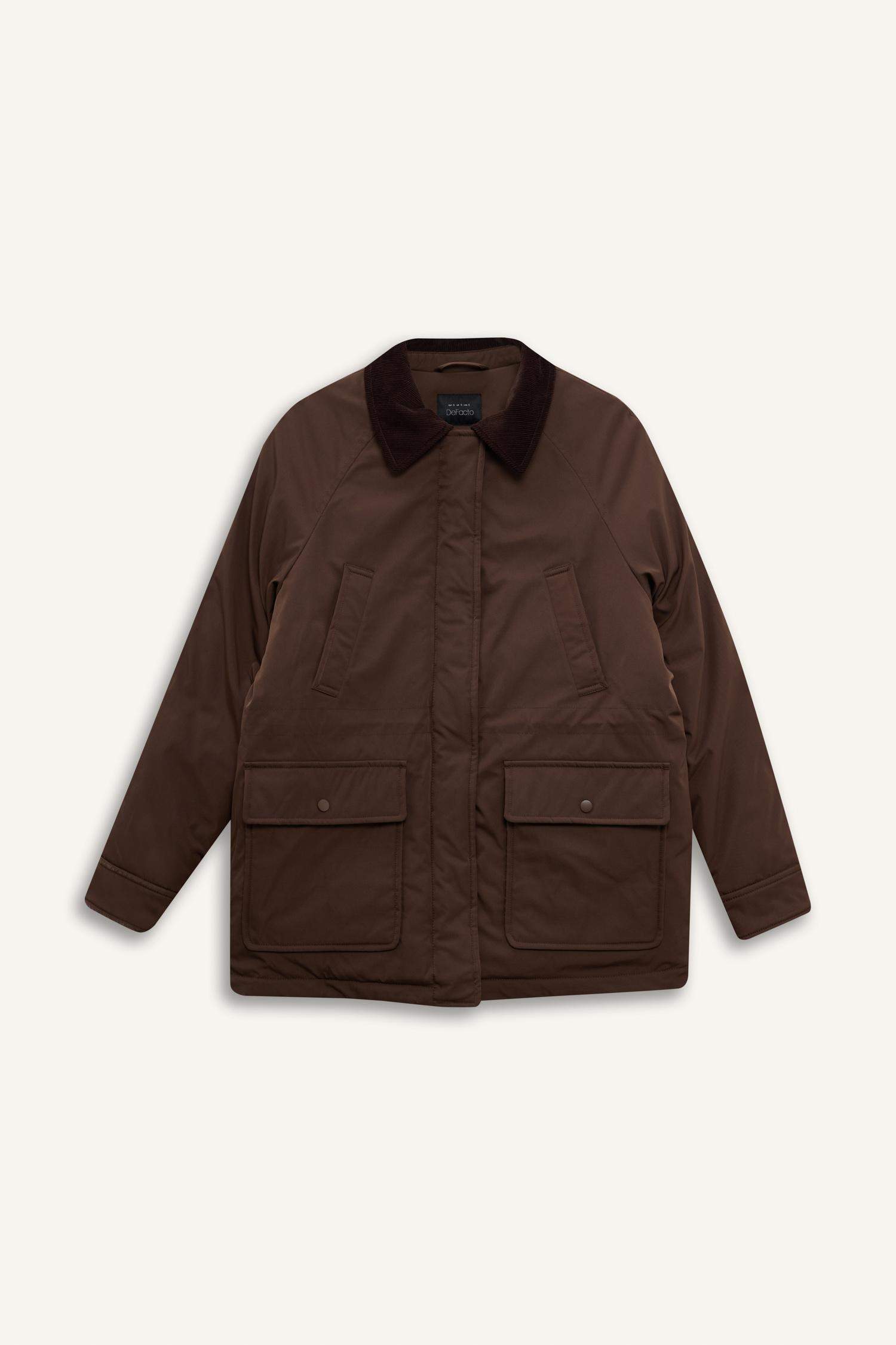 Regular Fit Kontrast Yaka Fermuarlı Parka