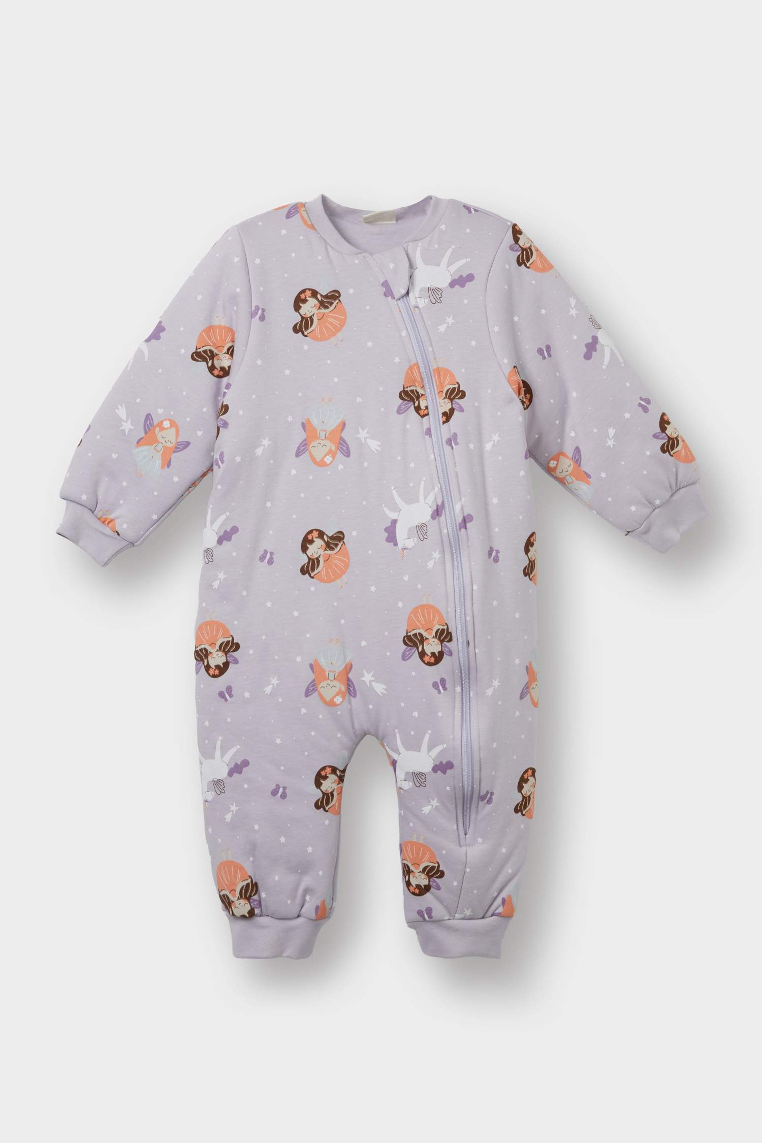 Kız Bebek 2,5 Tog Elyaf Desenli Fermuarlı Uzun Kollu Penye Tulum