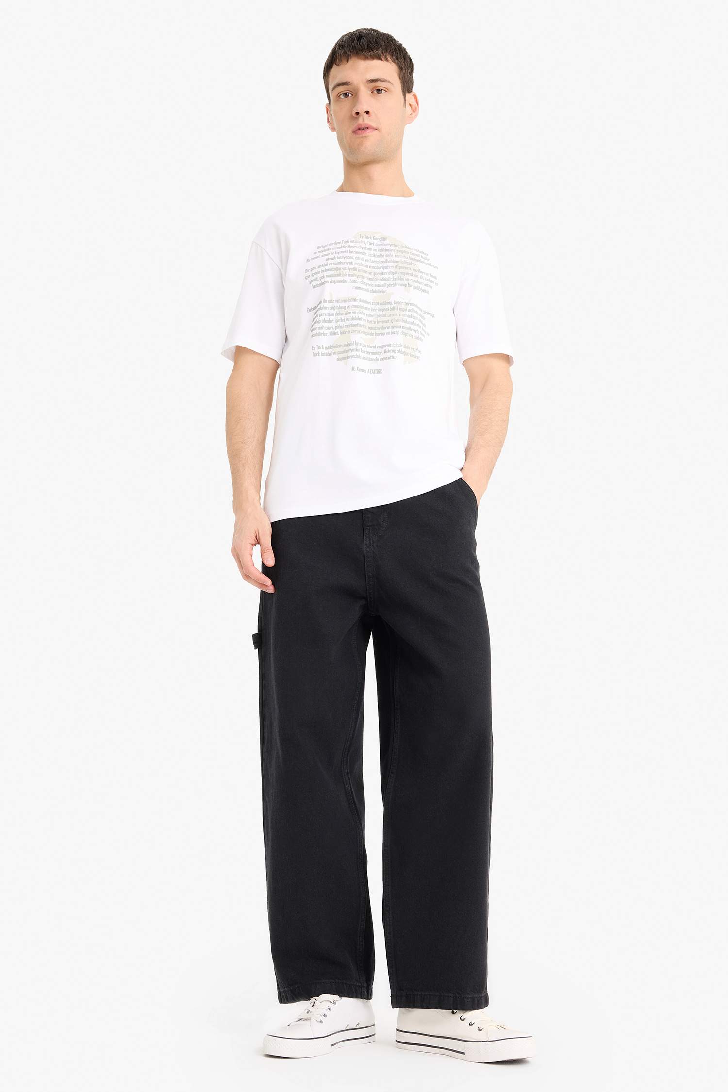 %100 Pamuk Boxy Fit Bisiklet Yaka Kısa Kollu Tişört