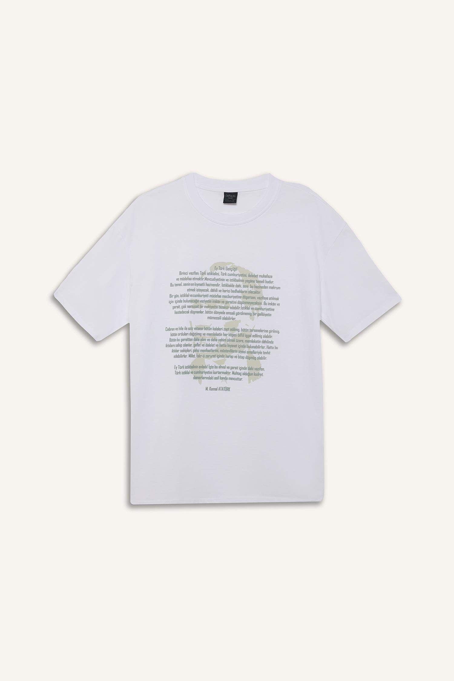 %100 Pamuk Boxy Fit Bisiklet Yaka Kısa Kollu Tişört