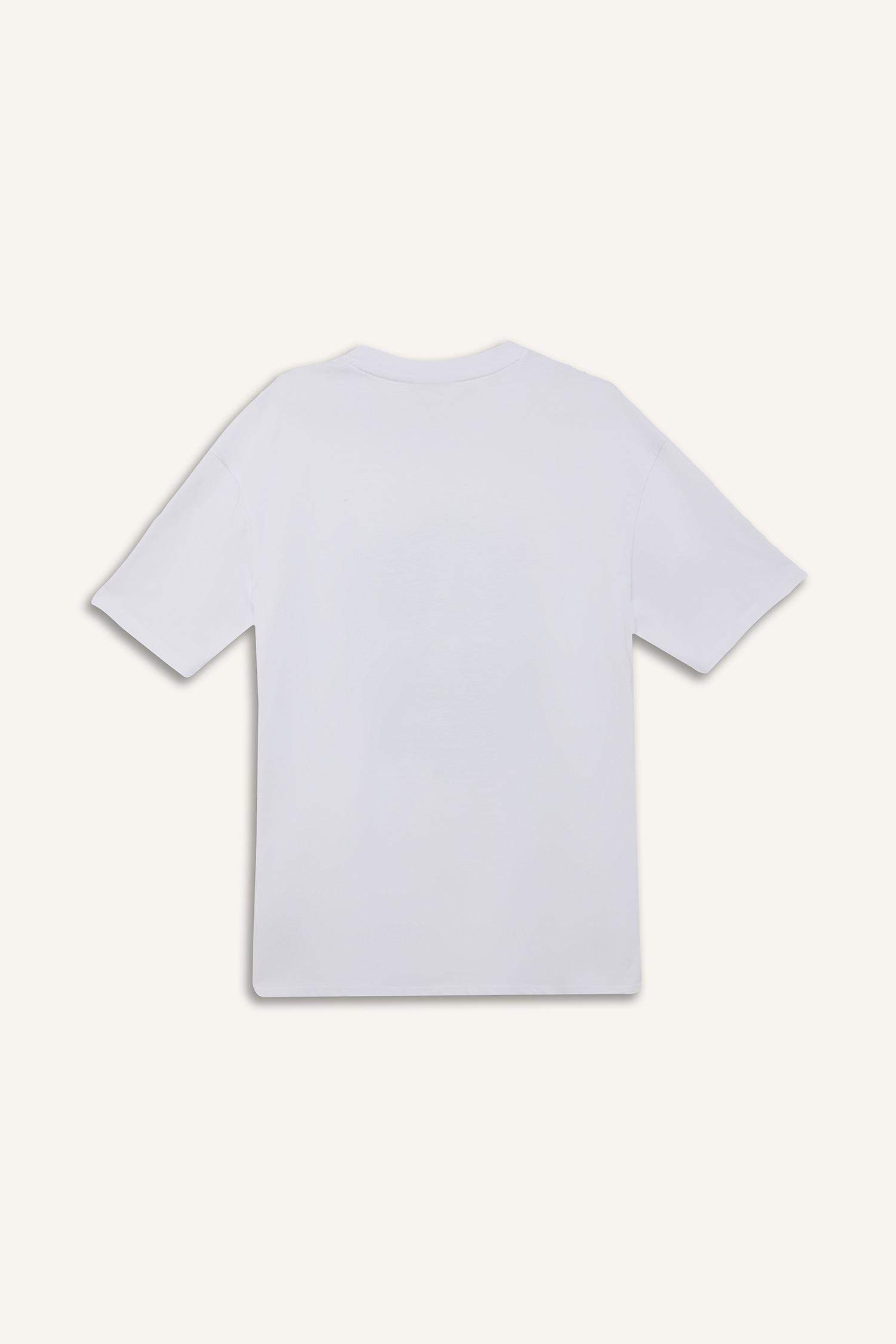 %100 Pamuk Boxy Fit Bisiklet Yaka Kısa Kollu Tişört