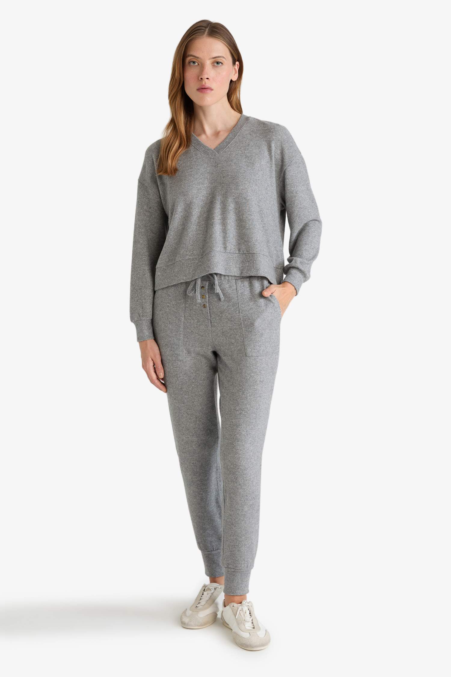 Fall in Love Regular Fit Velour Top Bottoms 2 Piece Pajama Set