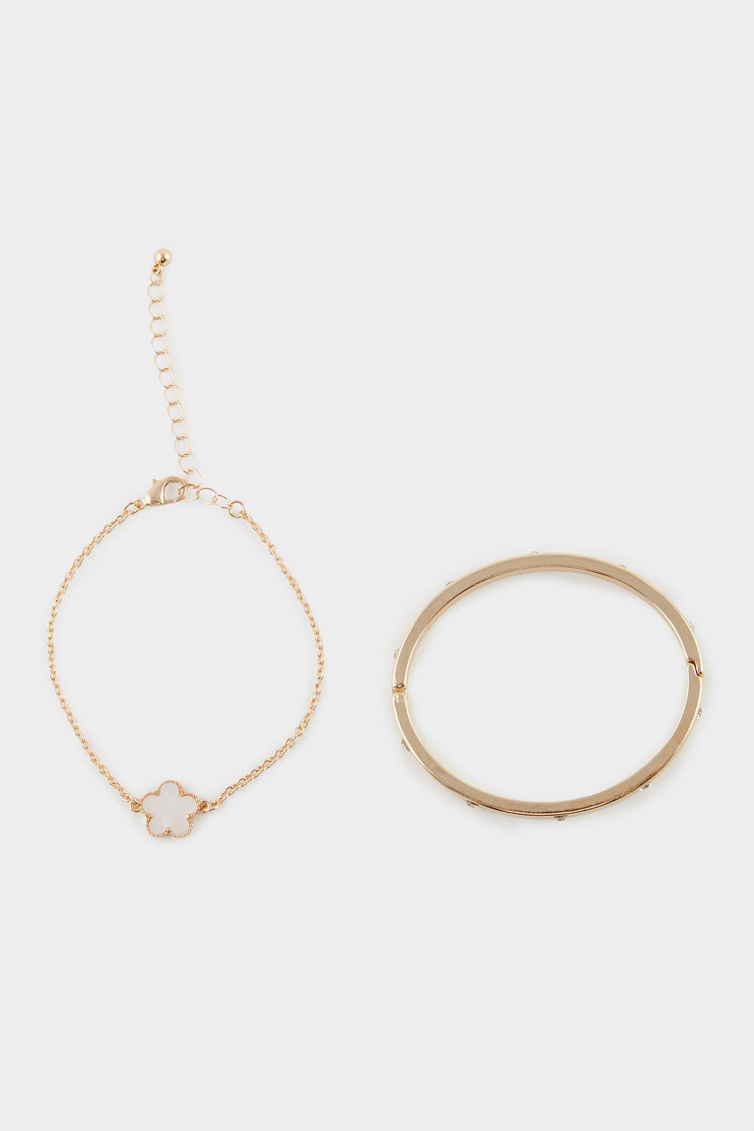 Kadın 2'li Beyaz Çiçekli Gold Bileklik