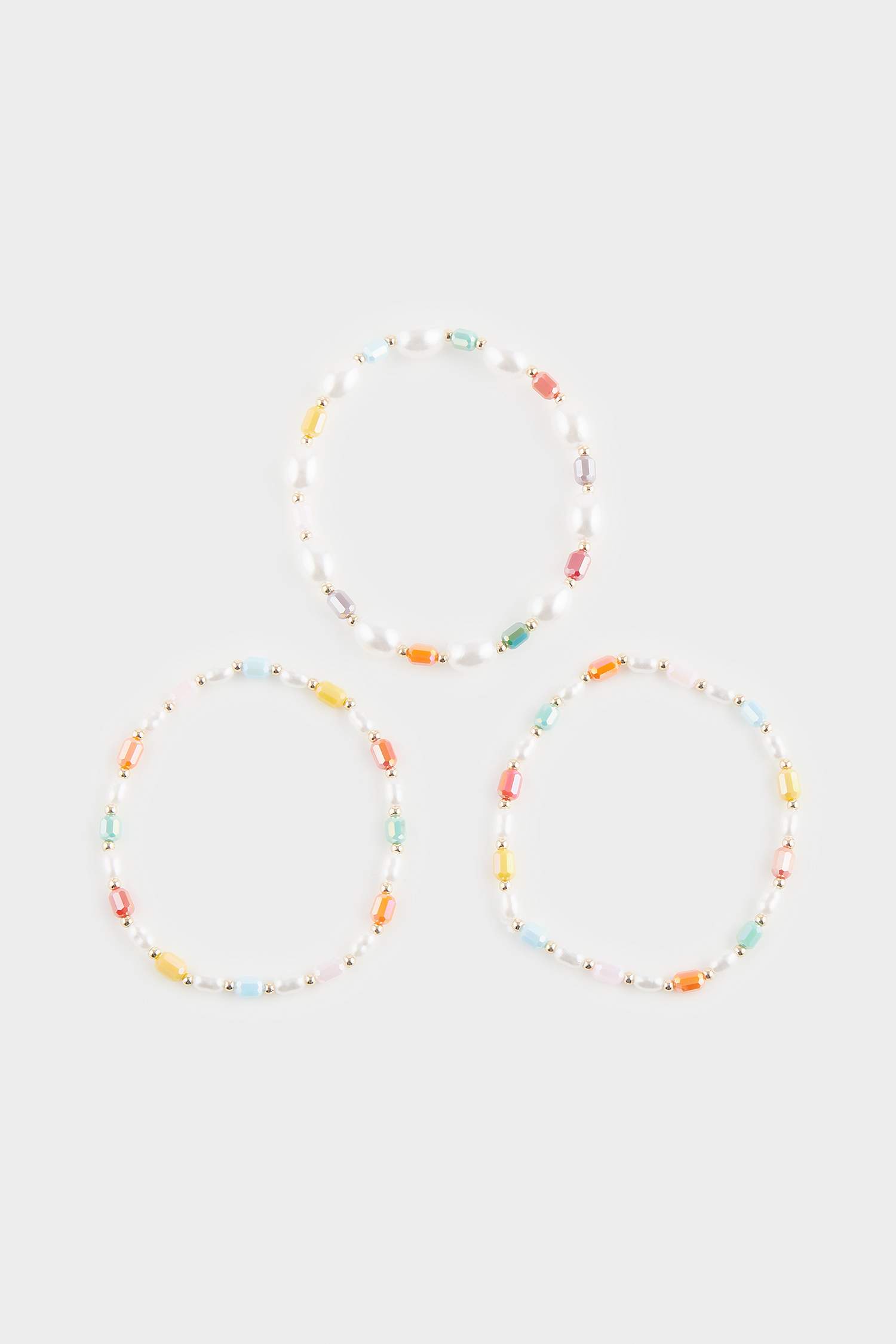 Kadın 3'lü Renkli Taşlı İnci Detaylı Bileklik