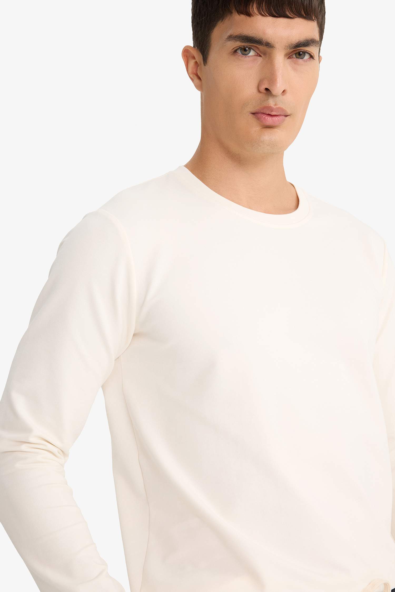 Slim Fit Dar Kesim Bisiklet Yaka Uzun Kollu Tişört