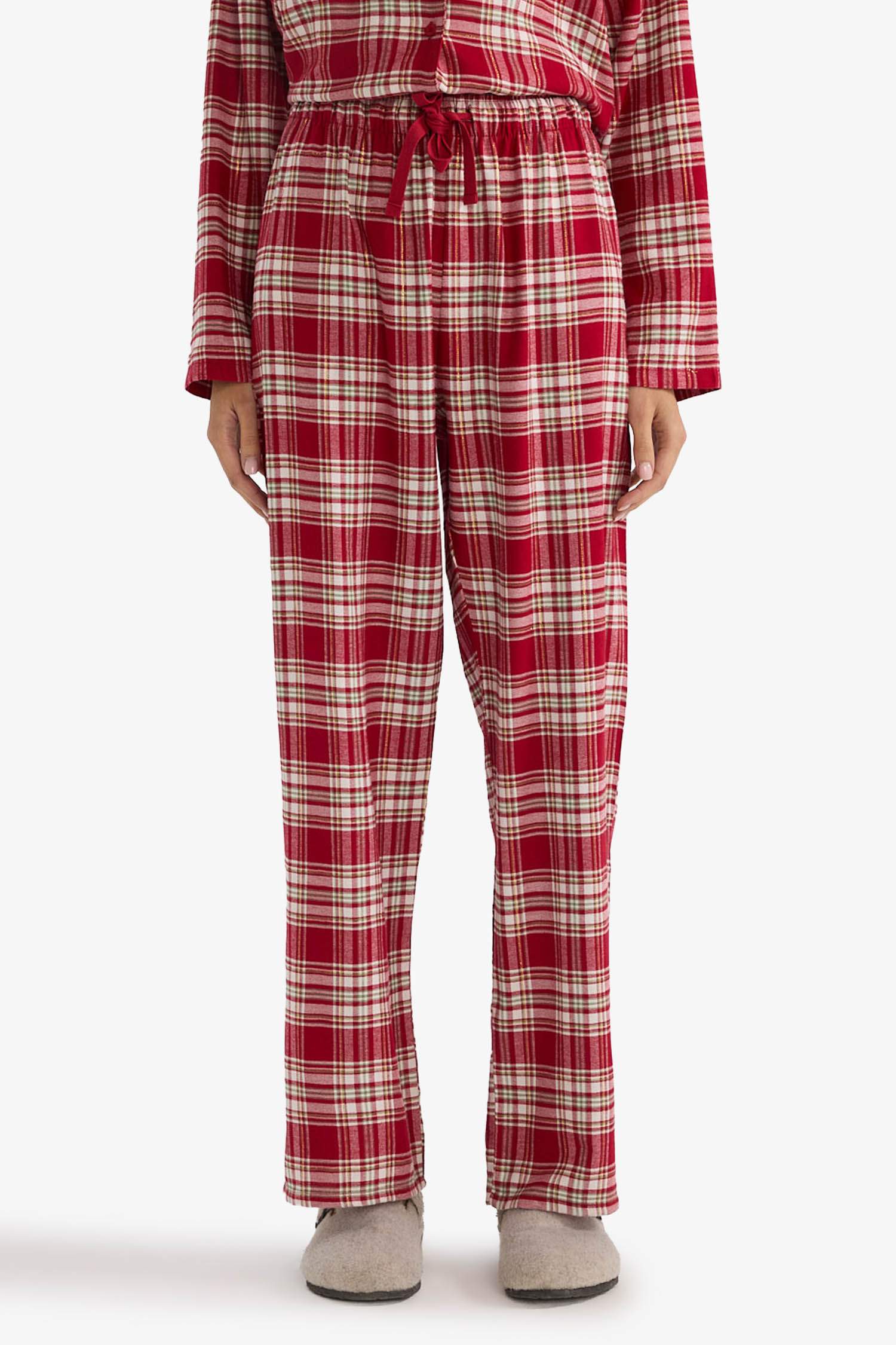 Regular Fit Uzun Boy Flanel Kareli Pijama Altı-Fall in Love