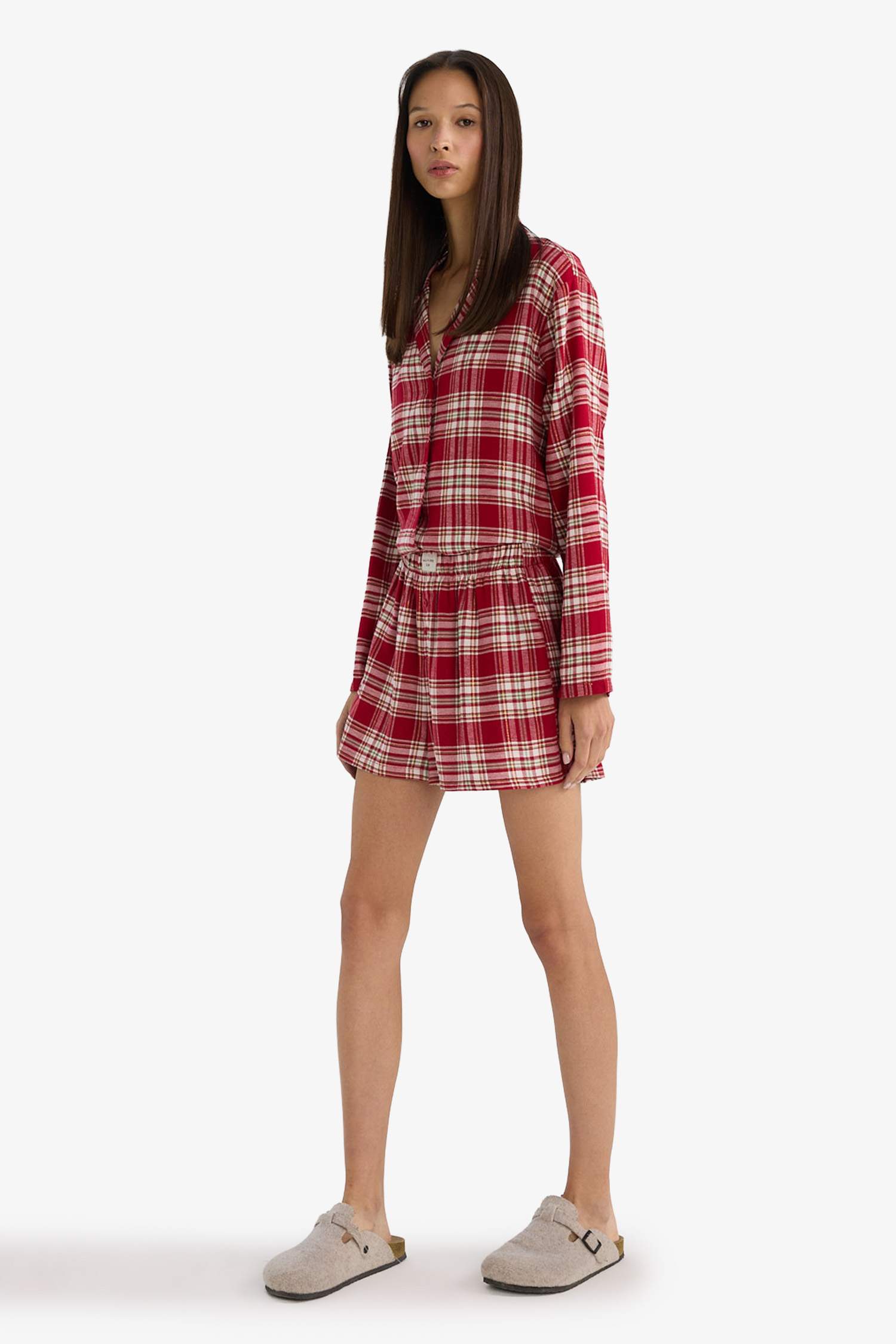 Regular Fit Flanel Kareli Şort Pijama Altı-Fall in Love