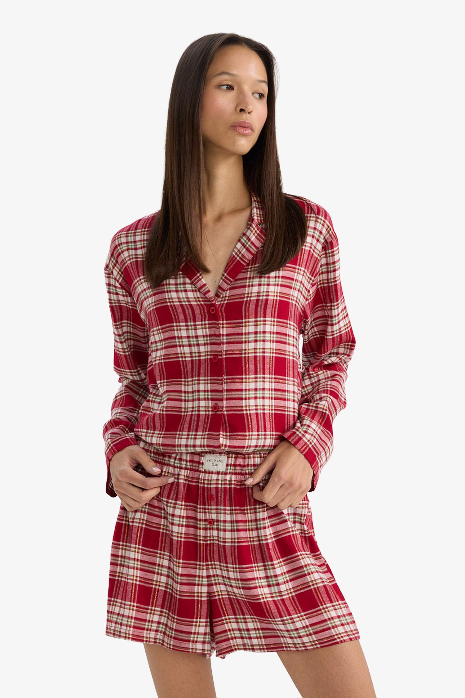 Regular Fit Flanel Kareli Şort Pijama Altı-Fall in Love