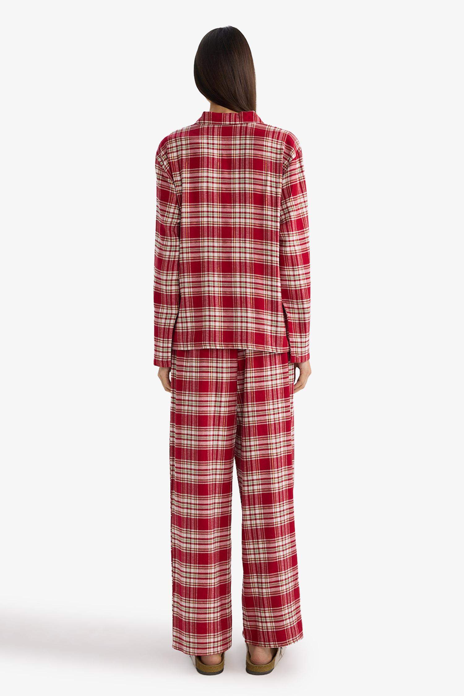 Regular Fit Flanel Kareli Uzun Kollu Pijama Üstü-Fall in Love