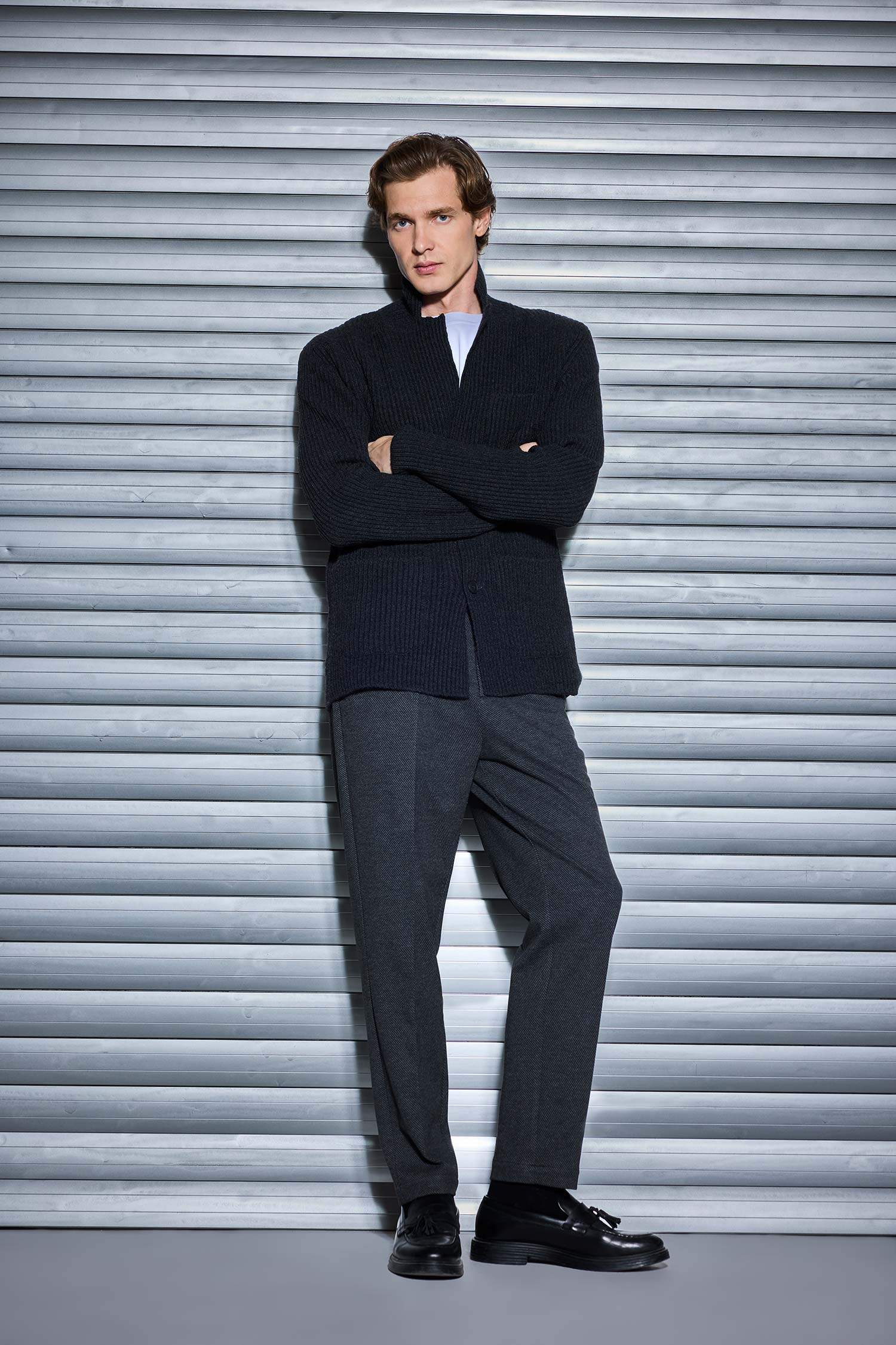 Standart Fit Ceket Yaka Triko Hırka