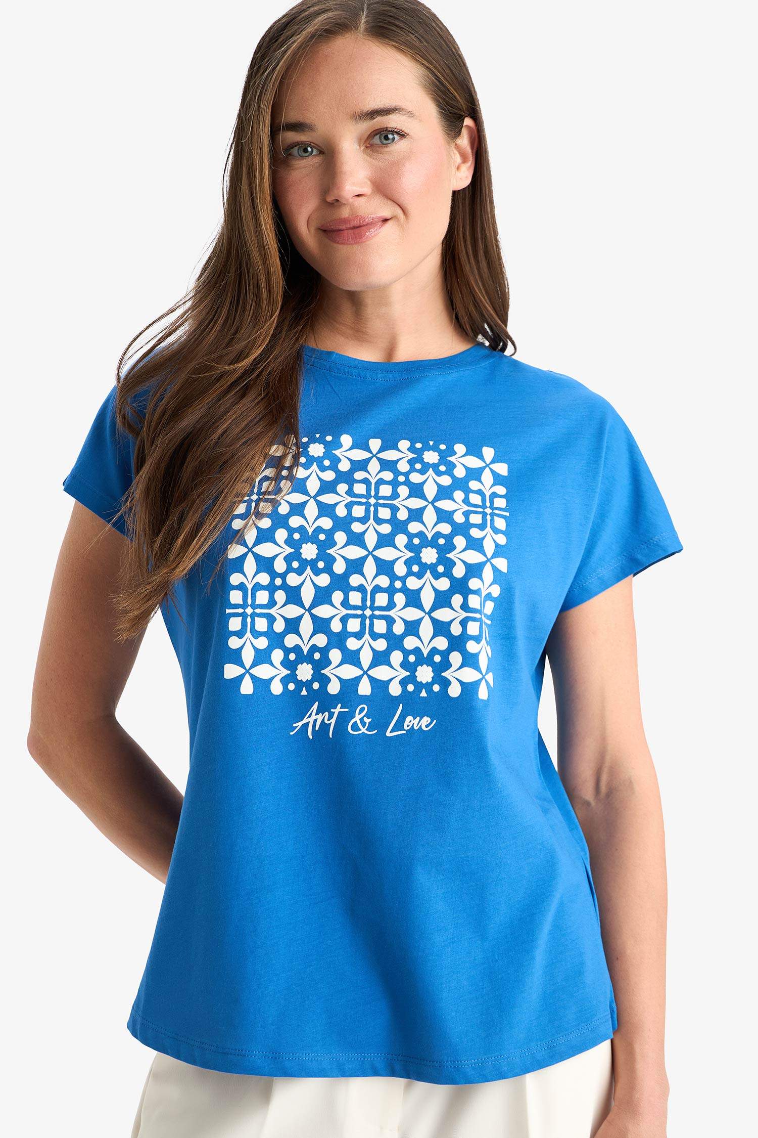 Regular Fit Crew Neck Ethnic Patterned T-Shirt