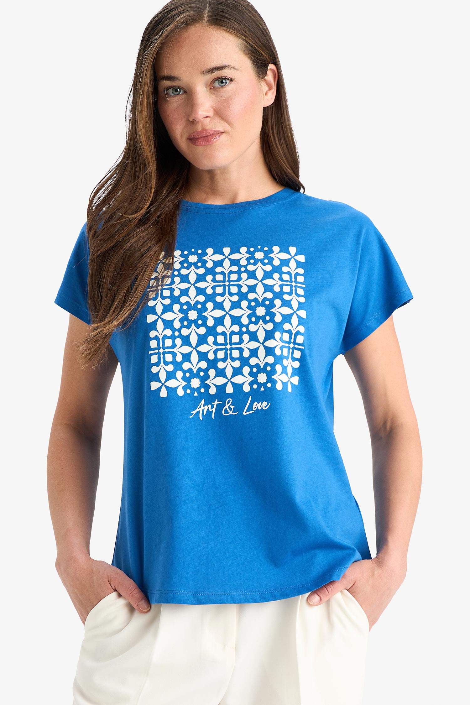 Regular Fit Crew Neck Ethnic Patterned T-Shirt