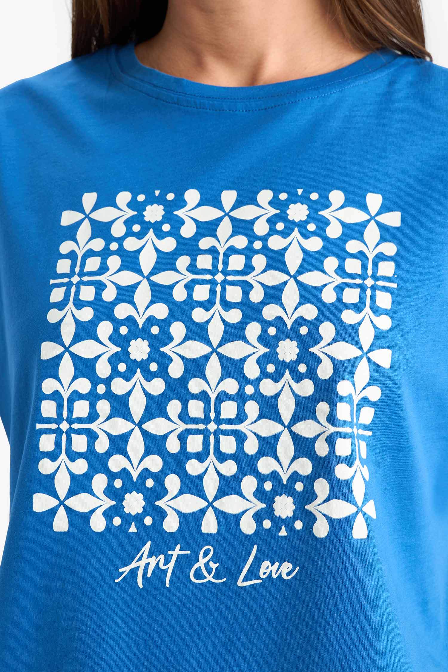 Regular Fit Crew Neck Ethnic Patterned T-Shirt