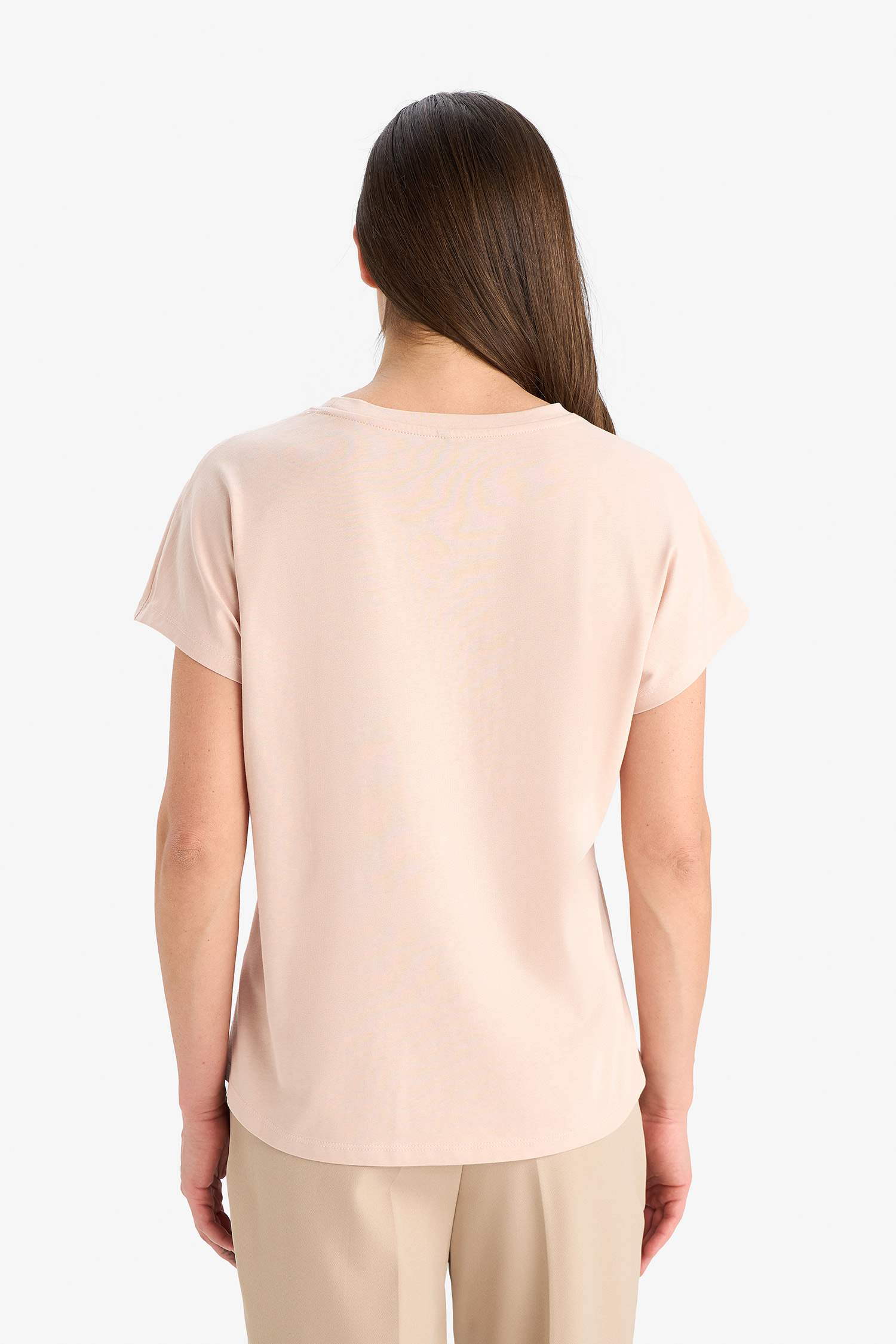 Regular Fit Bisiklet Yaka Etnik Desenli Kısa Kollu Tişört