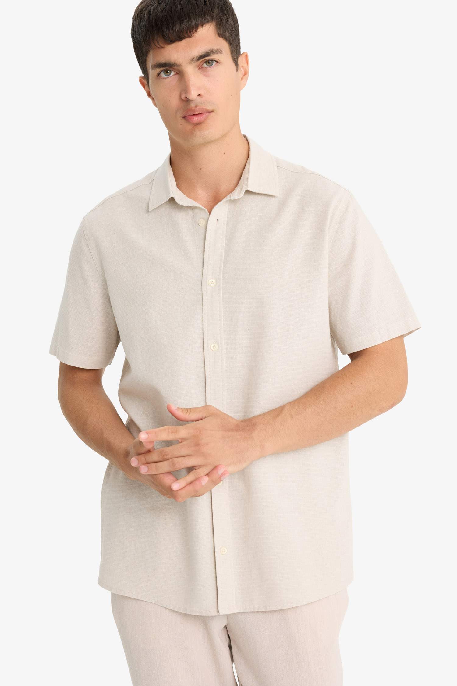 Regular Fit Polo Neck Cotton Shirt