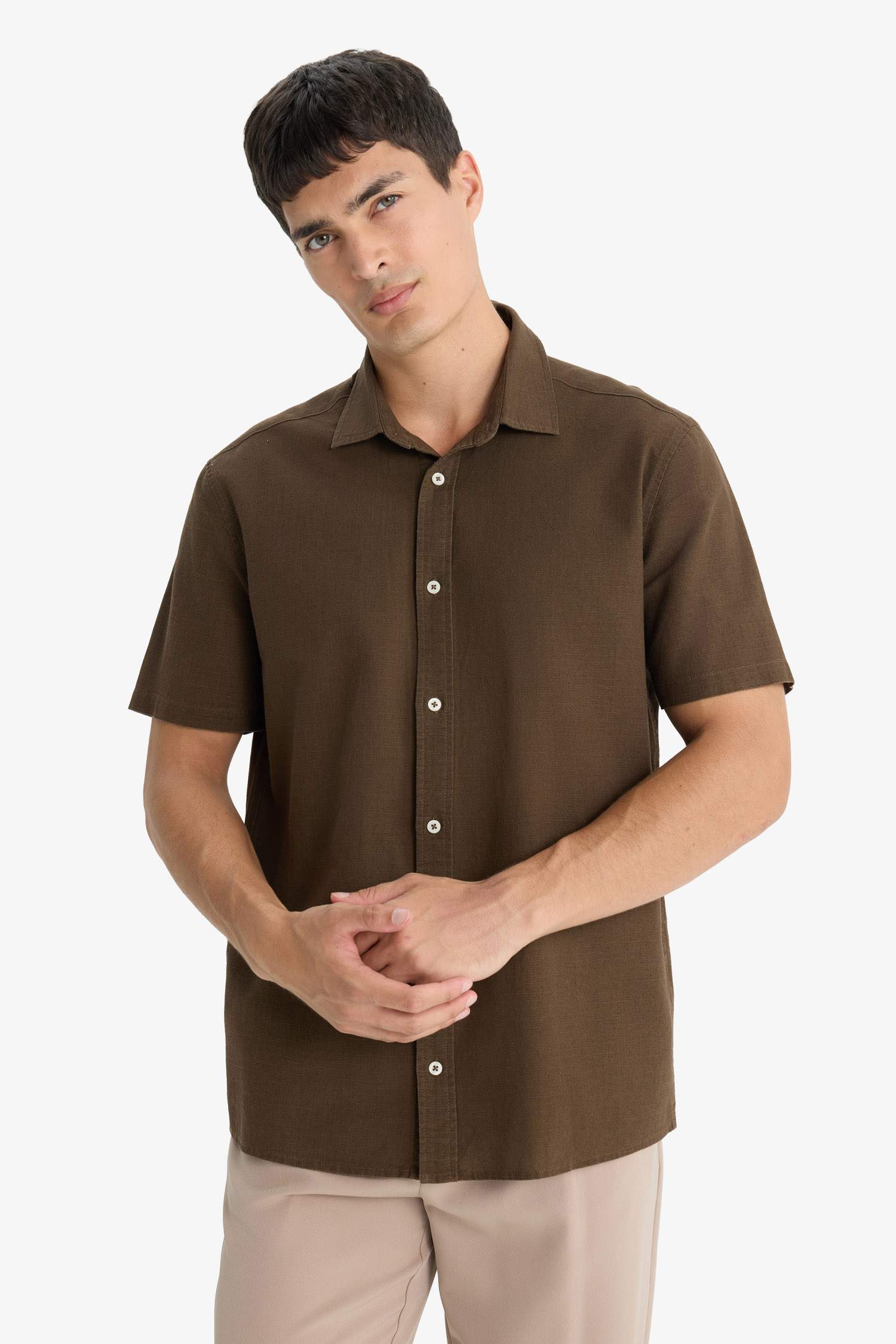 Regular Fit Polo Neck Cotton Short Sleeve Shirt