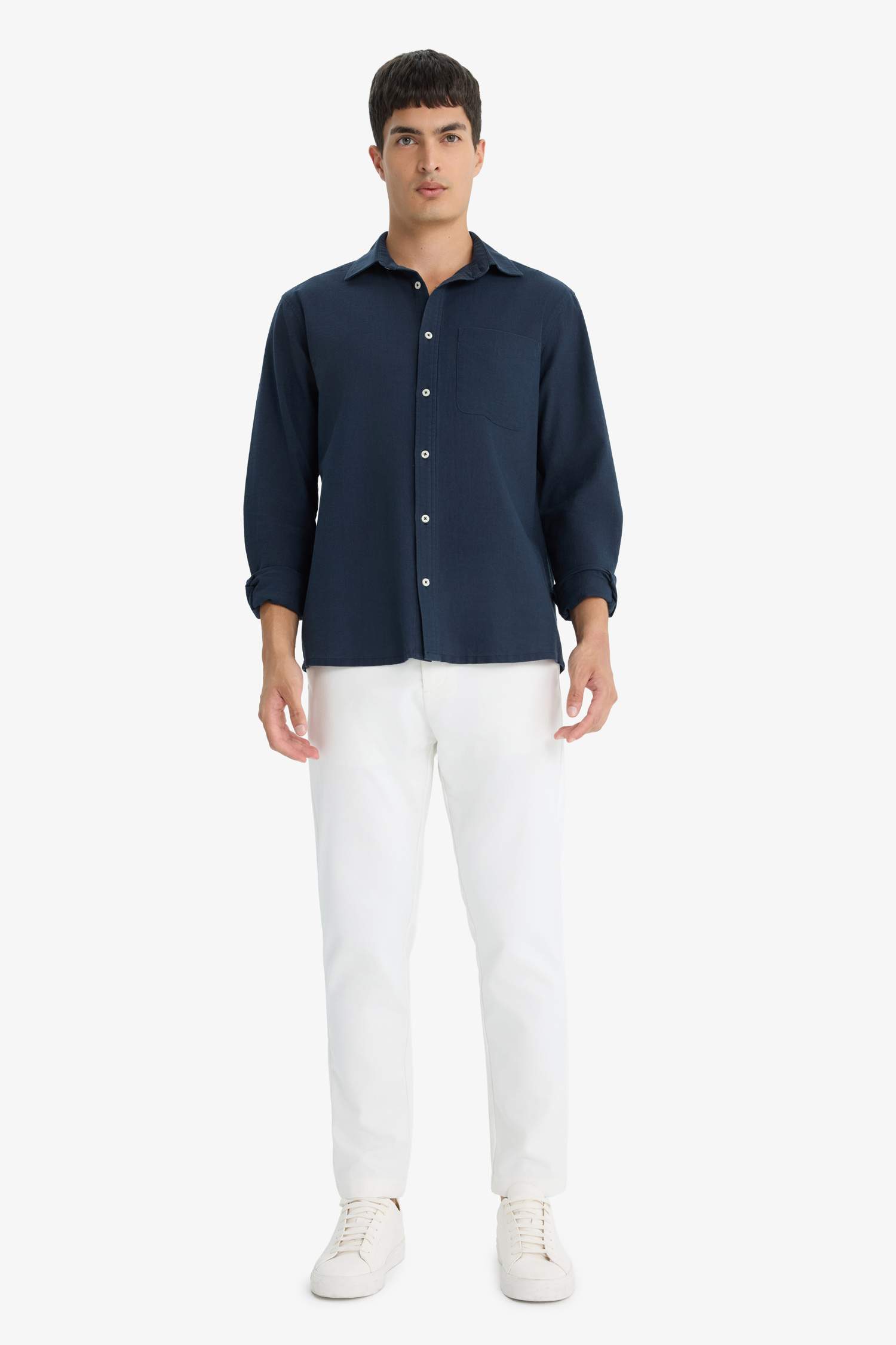 Регулярный крой, поло-воротник, хлопковая рубашка с длинными рукавами