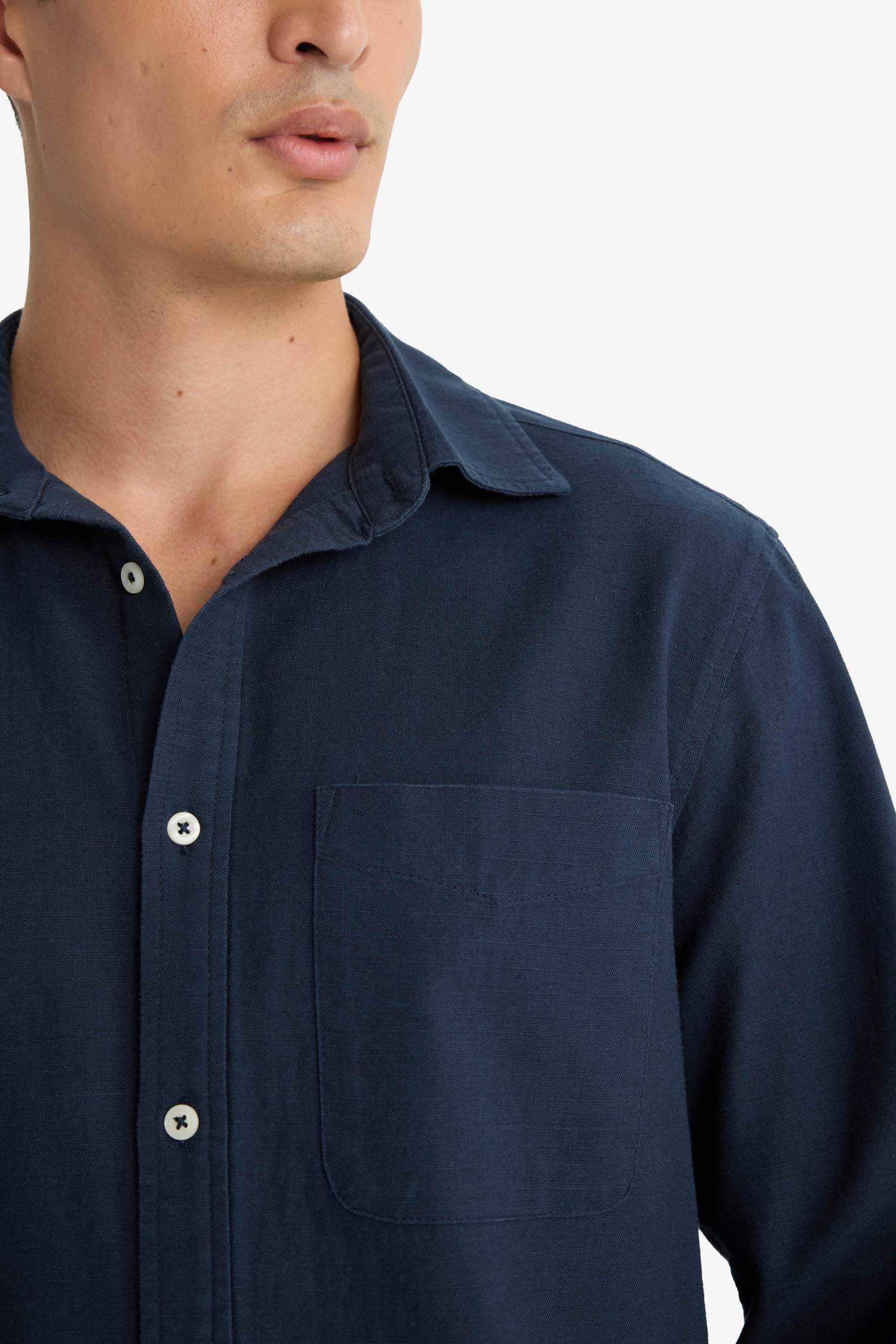 Регулярный крой, поло-воротник, хлопковая рубашка с длинными рукавами