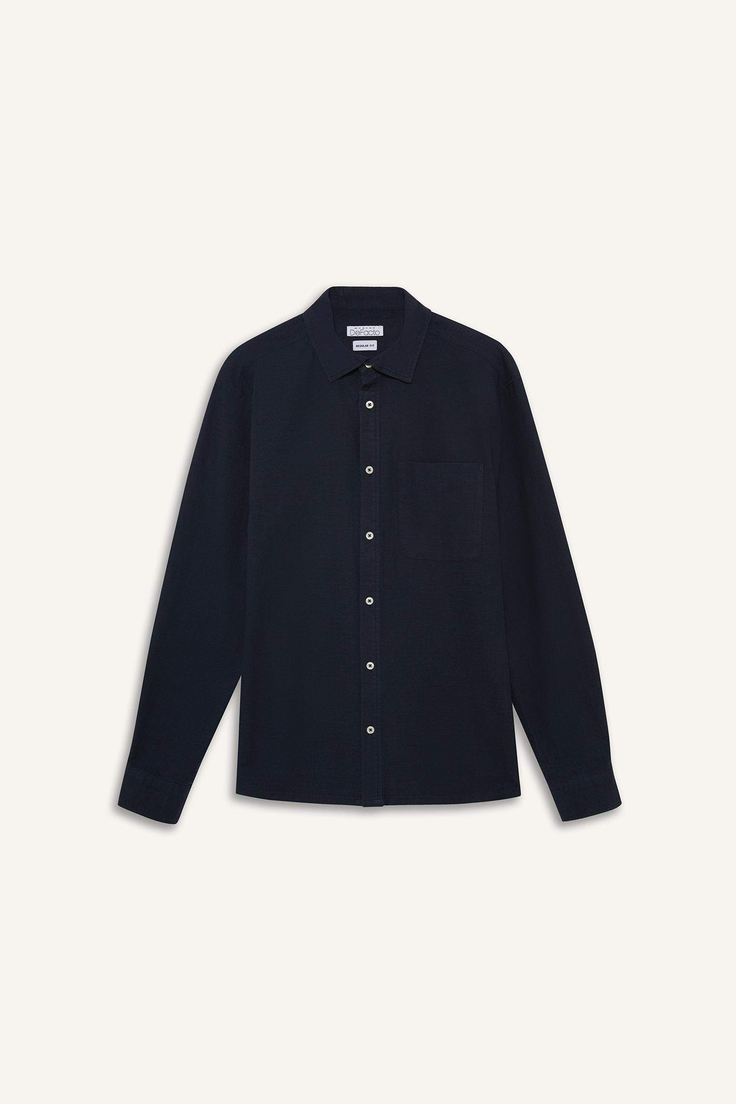 Регулярный крой, поло-воротник, хлопковая рубашка с длинными рукавами