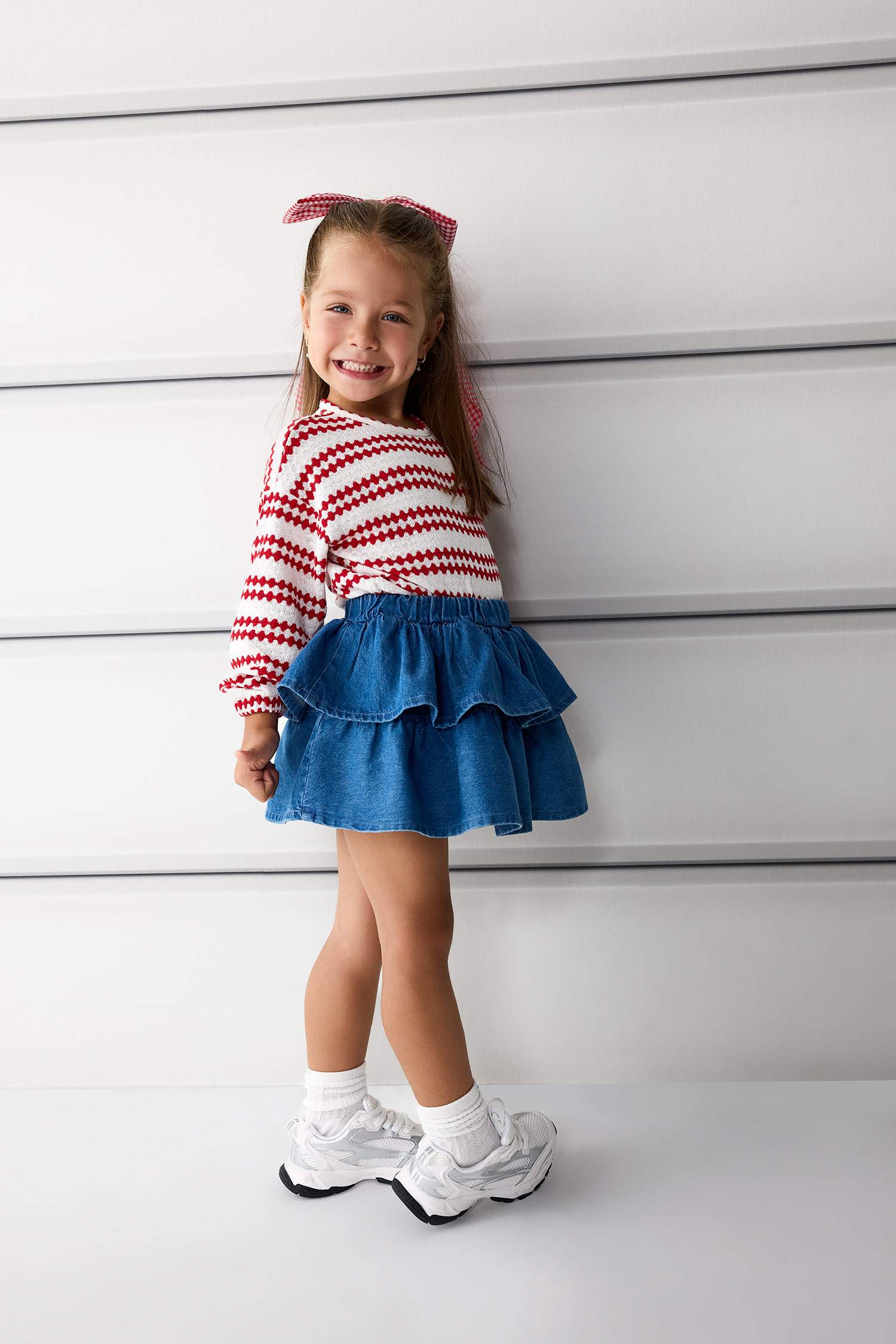 Kız Bebek Beli Lastikli Katlı Jean Etek