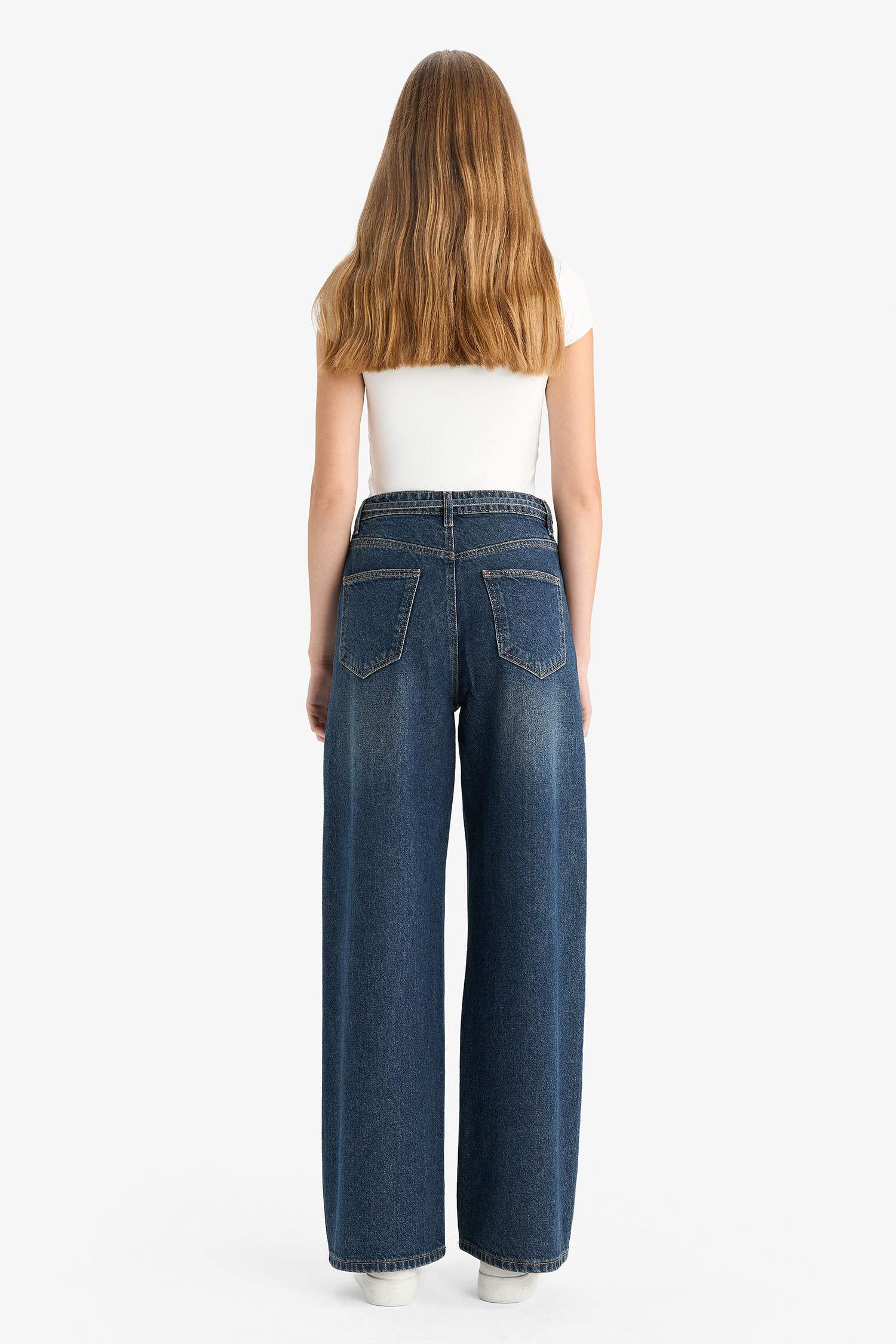 Wide Leg Regular Hem Denim Trousers