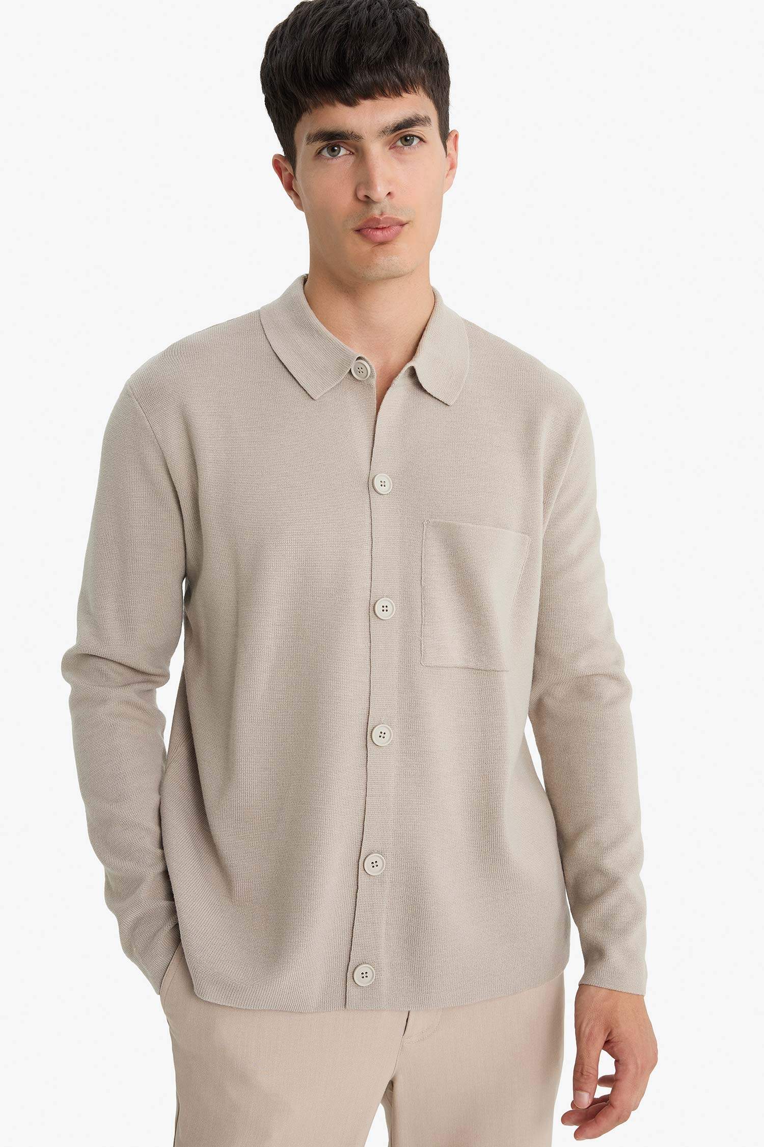 Standard Fit Polo Neck Knit Cardigan