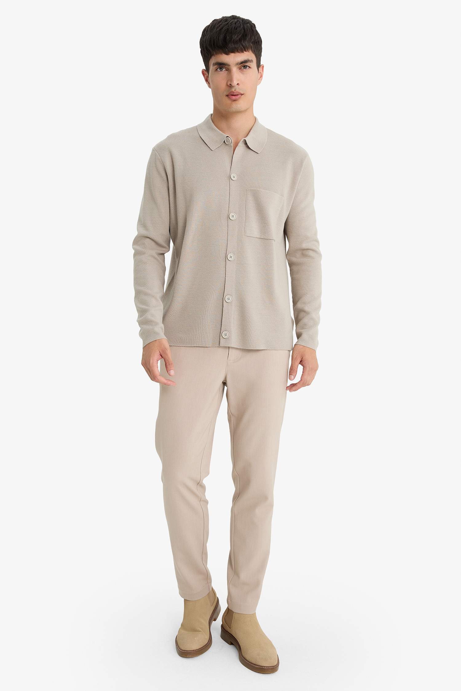 Standard Fit Polo Neck Knit Cardigan