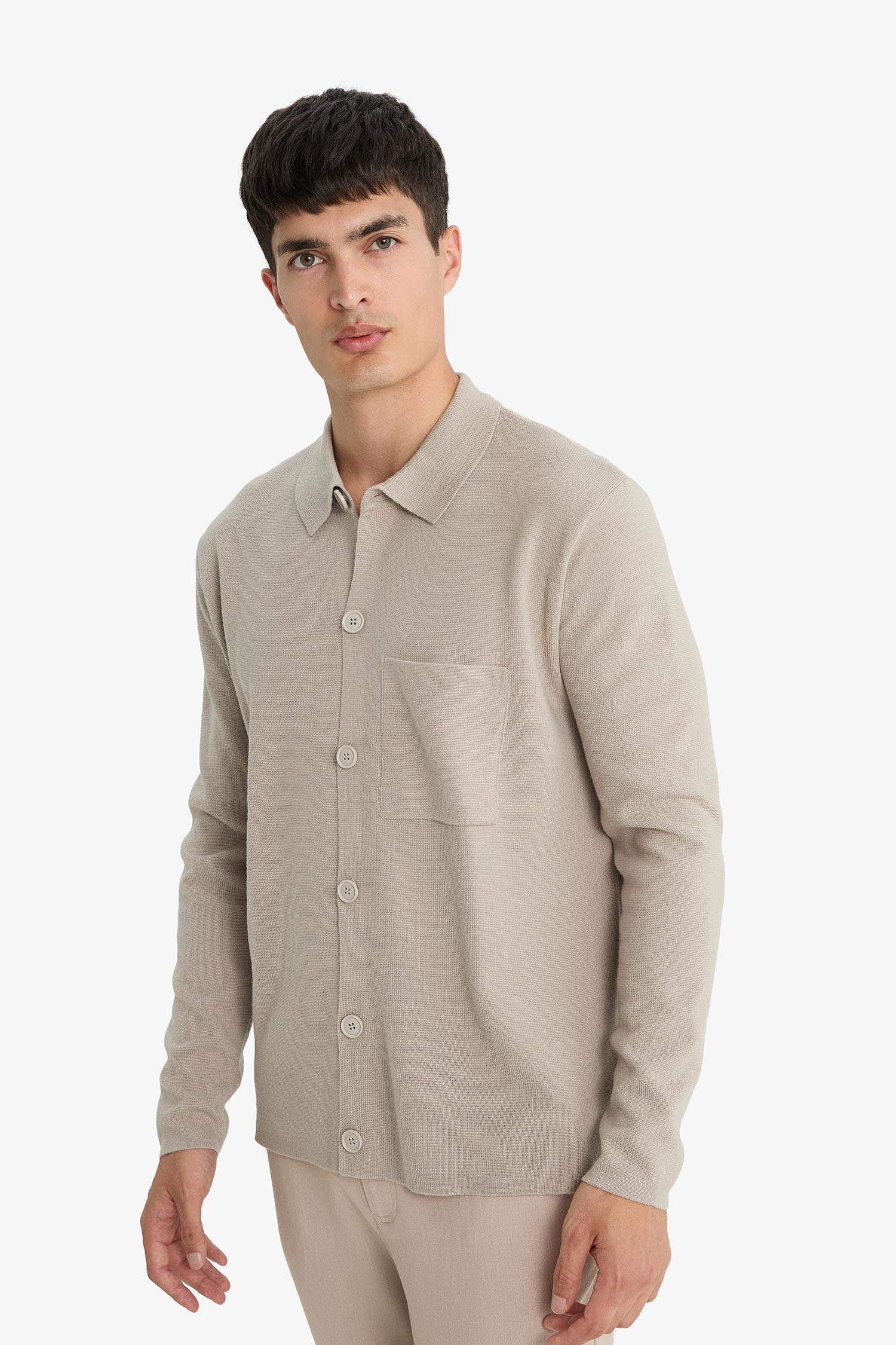 Standard Fit Polo Neck Knit Cardigan