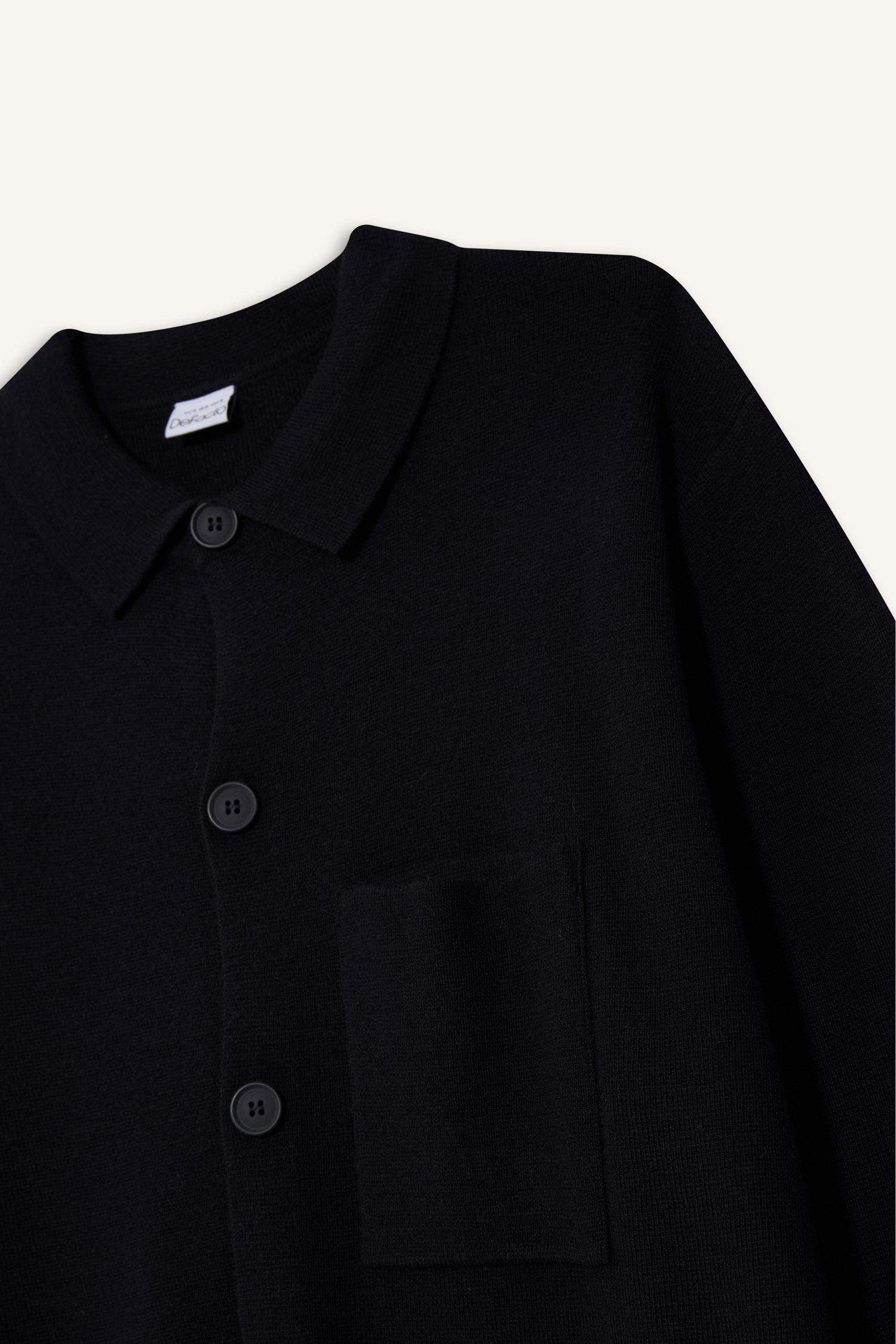 Standart Fit Polo Yaka Düğmeli Ön Cep Detaylı Triko Hırka