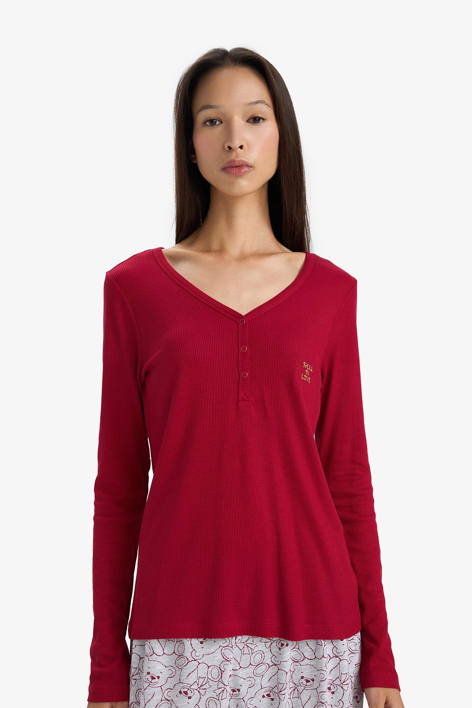 Вязаный топ с длинными рукавами и V-образным вырезом, Regular Fit из Fall in Love