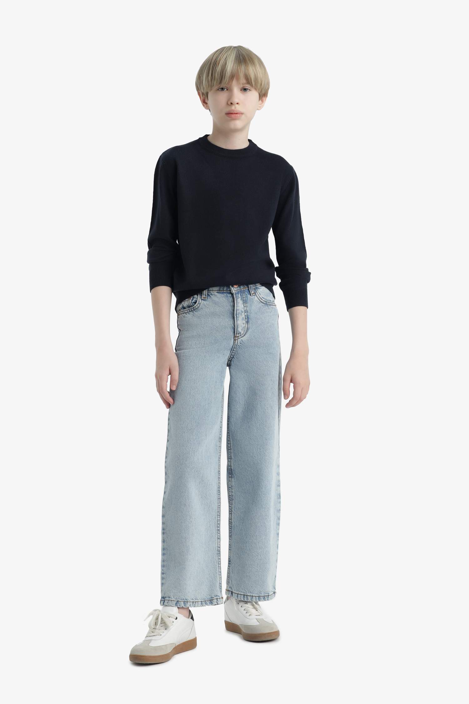 Erkek Çocuk Okul Basic Düz Bisiklet Yaka Triko Kazak