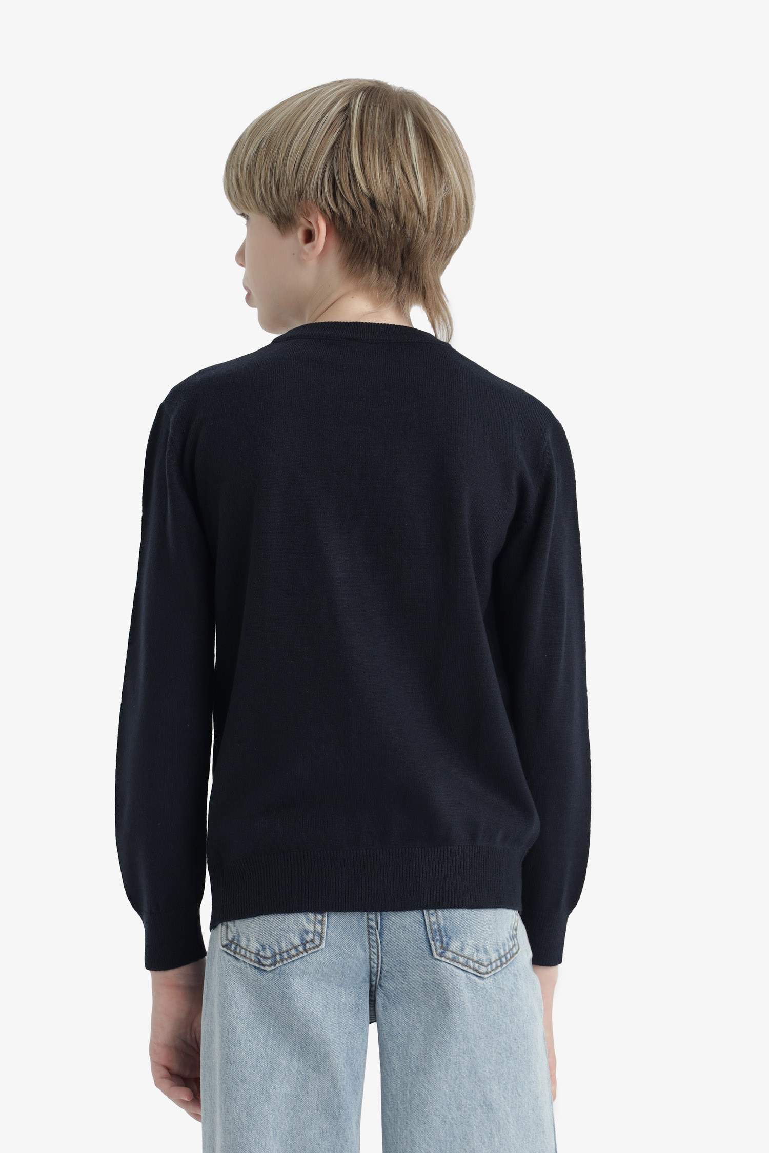 Erkek Çocuk Okul Basic Düz Bisiklet Yaka Triko Kazak