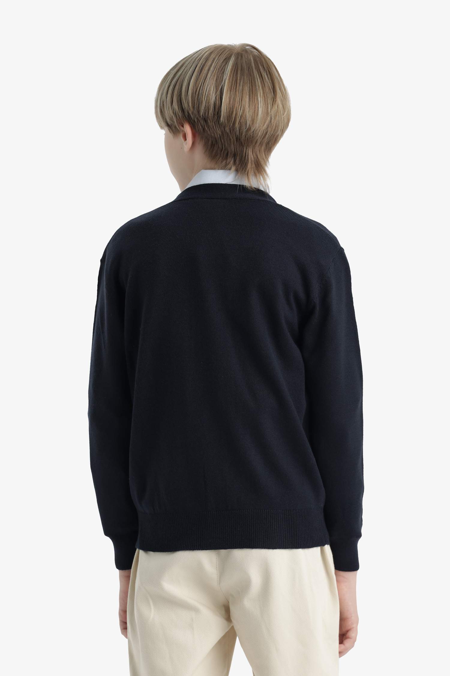 Erkek Çocuk V Yaka Düğmeli Okul Triko Hırkası