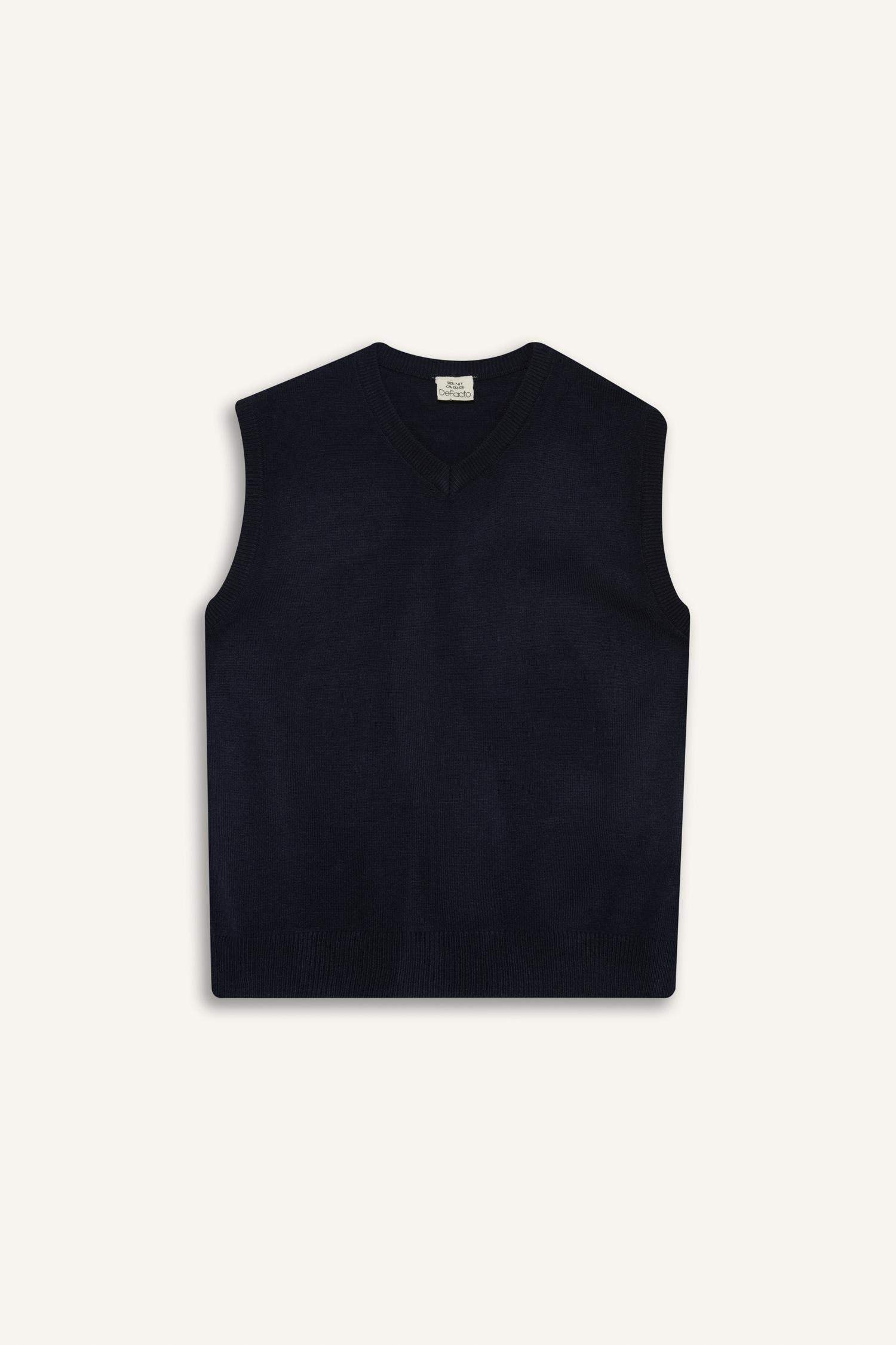 Erkek Çocuk V Yaka Basic Düz Triko Okul Süveteri