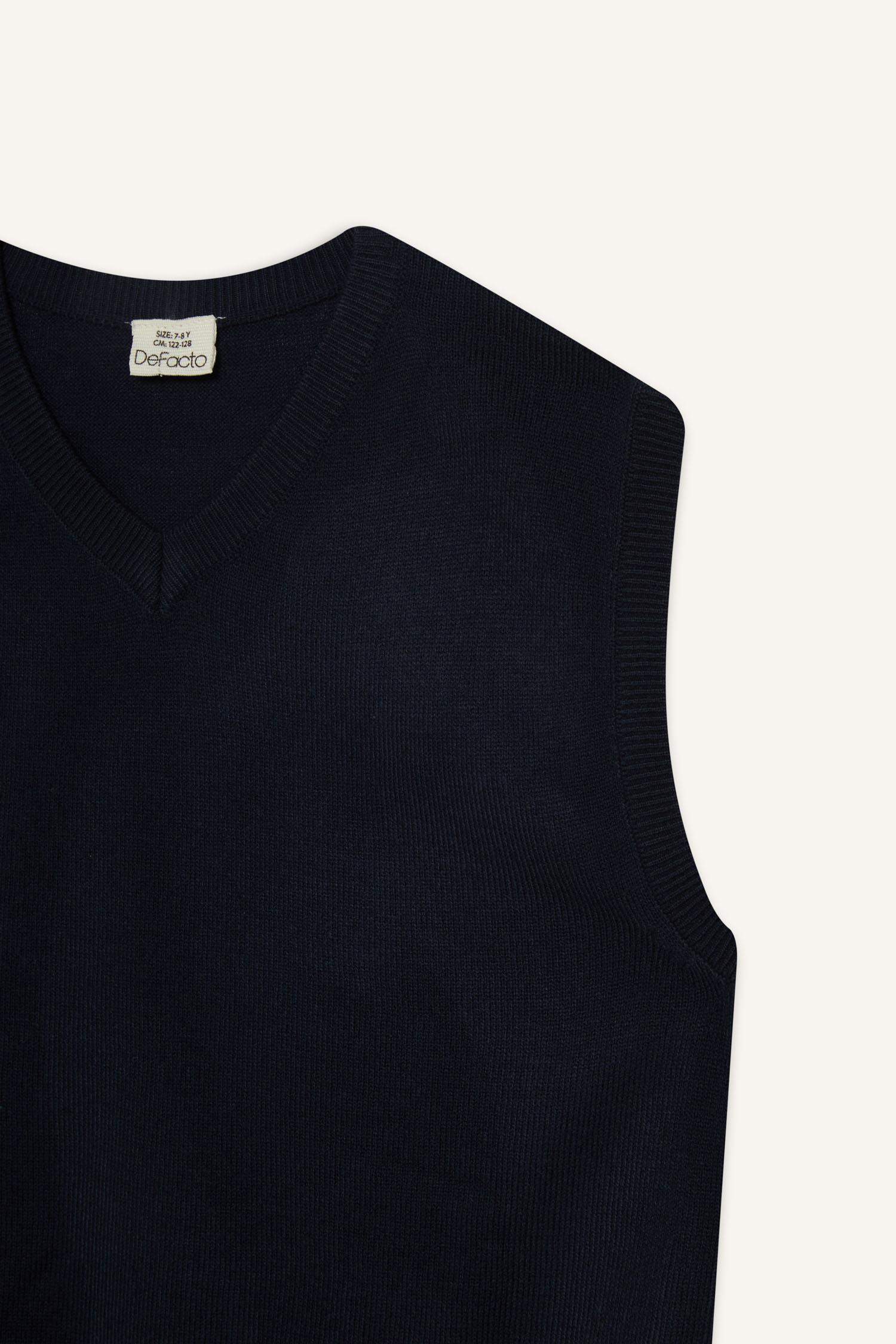 Erkek Çocuk V Yaka Basic Düz Triko Okul Süveteri