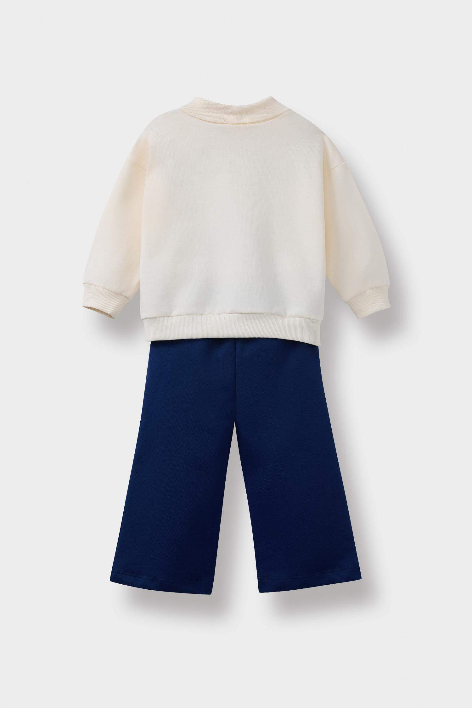 Kız Bebek 2'li Takım Baskılı İçi Yumuşak Tüylü Okul Sweatshirt Eşofman Altı