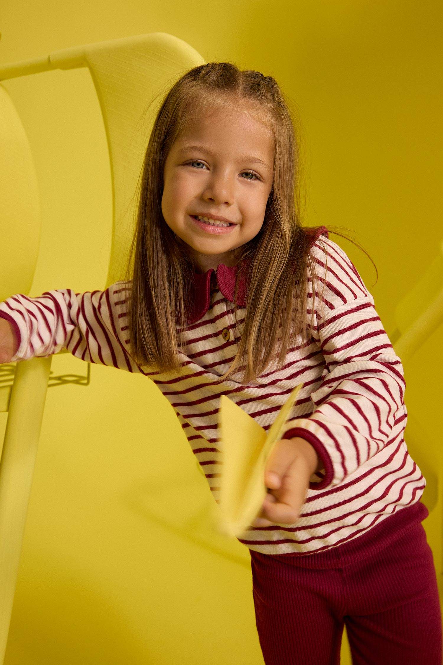 Kız Bebek 2'li Takım Okul Büyük Yaka Çizgili Uzun Kollu Tişört İspanyol Paça Tayt