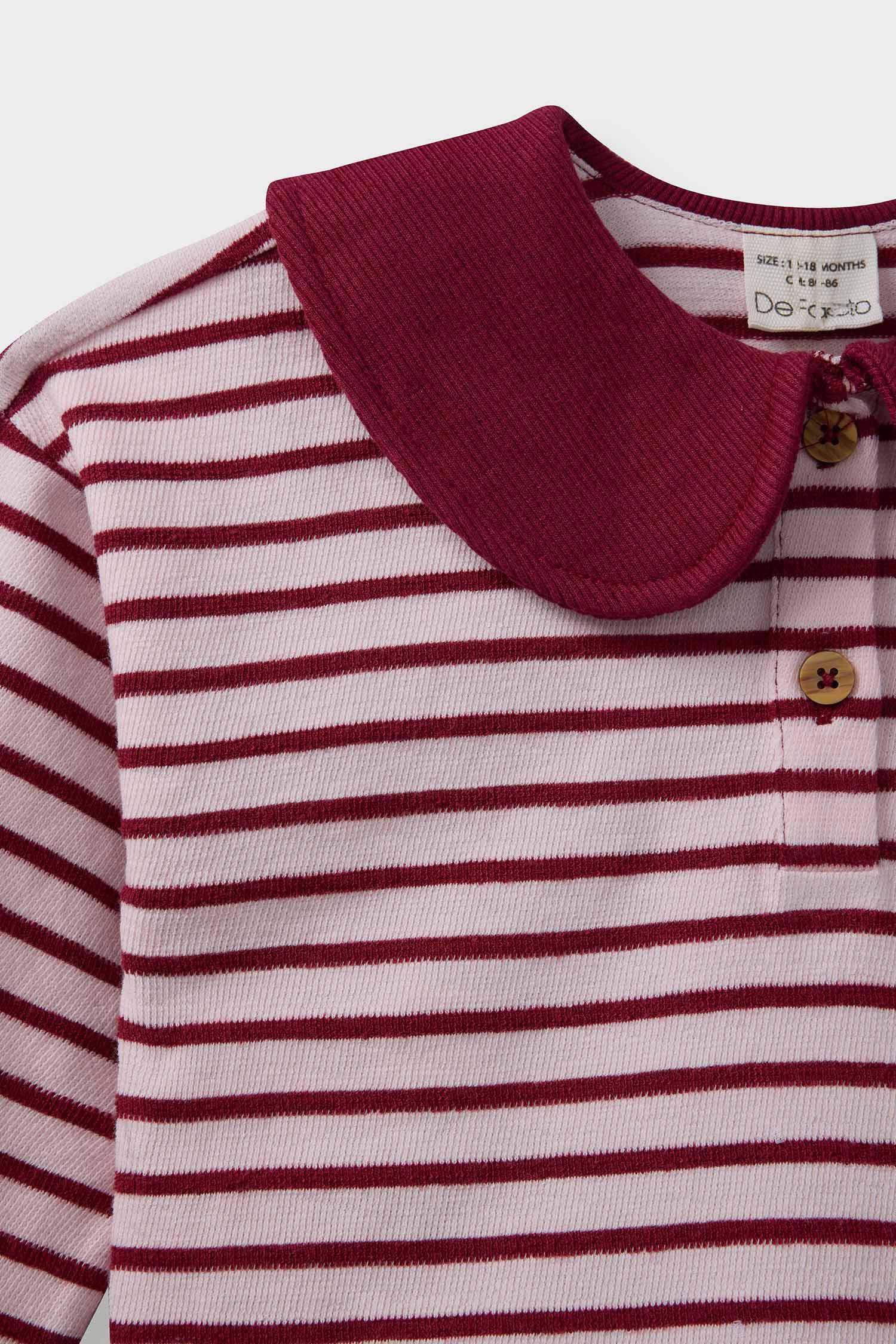 Kız Bebek 2'li Takım Okul Büyük Yaka Çizgili Uzun Kollu Tişört İspanyol Paça Tayt