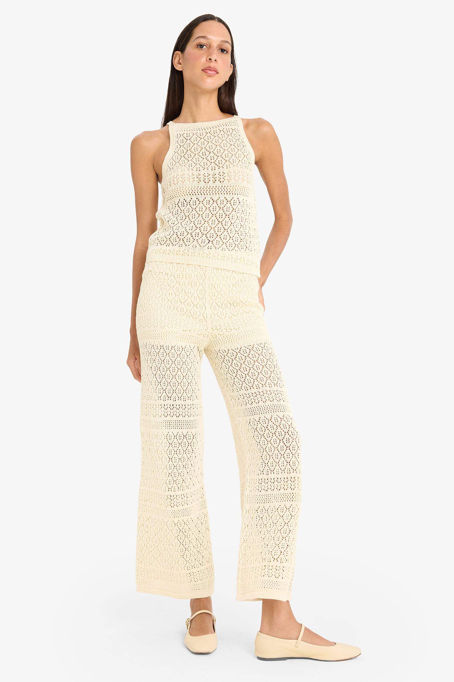 Openwork Knitted Wide Leg Trousers