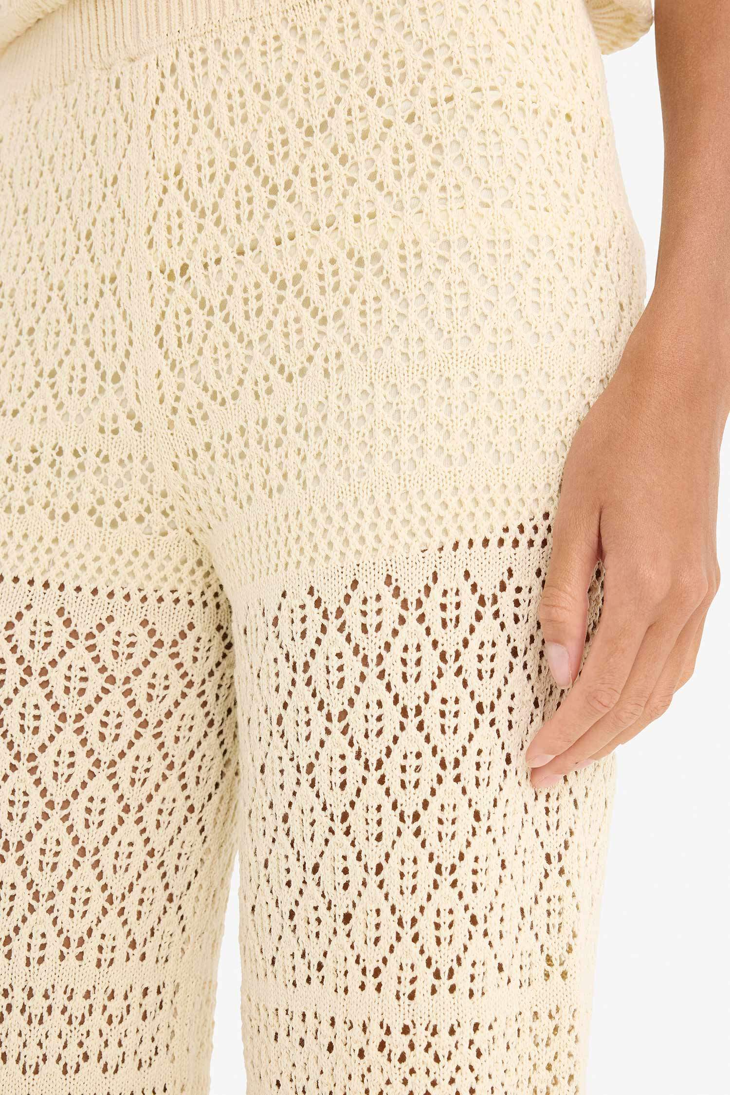 Openwork Knitted Wide Leg Trousers