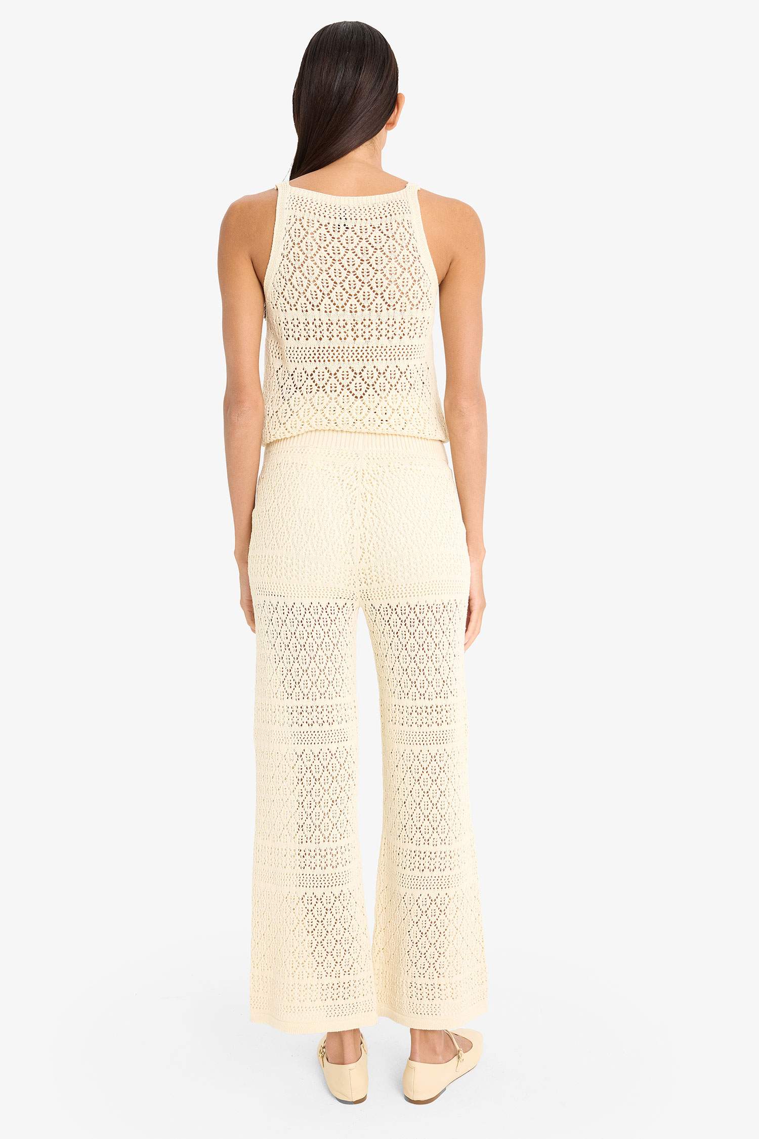 Openwork Knitted Wide Leg Trousers