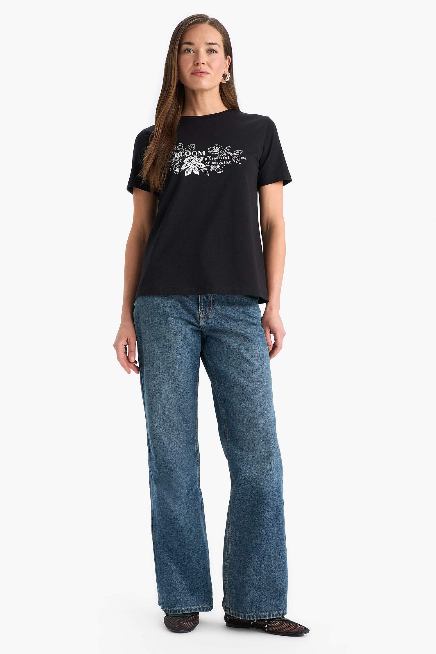 Regular Fit Crew Neck Floral Cotton T-Shirt