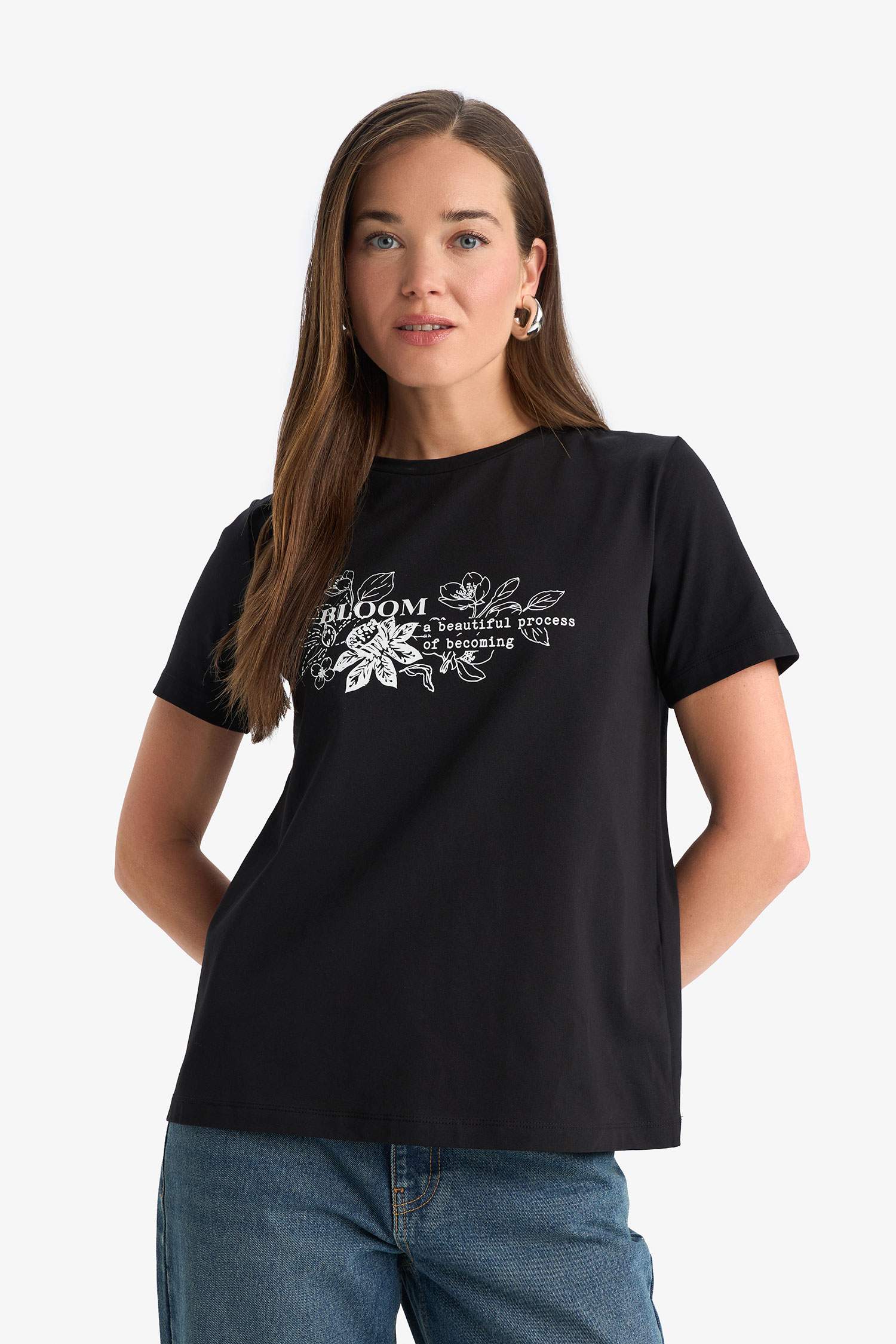 Regular Fit Crew Neck Floral Cotton T-Shirt