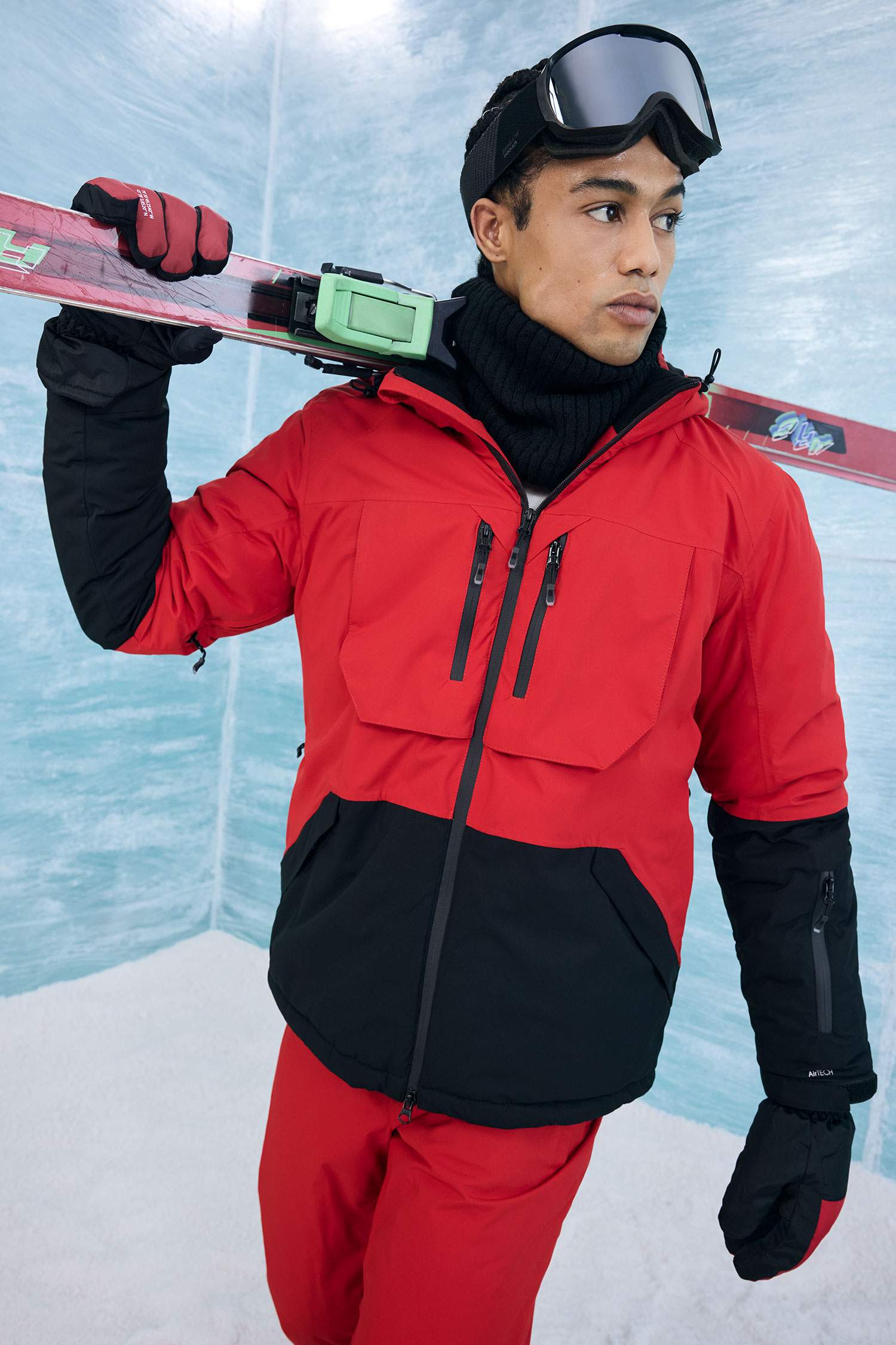 Su İtici Slim Fit Dar Kesim Kapüşonlu Fermuarlı Kayak Montu