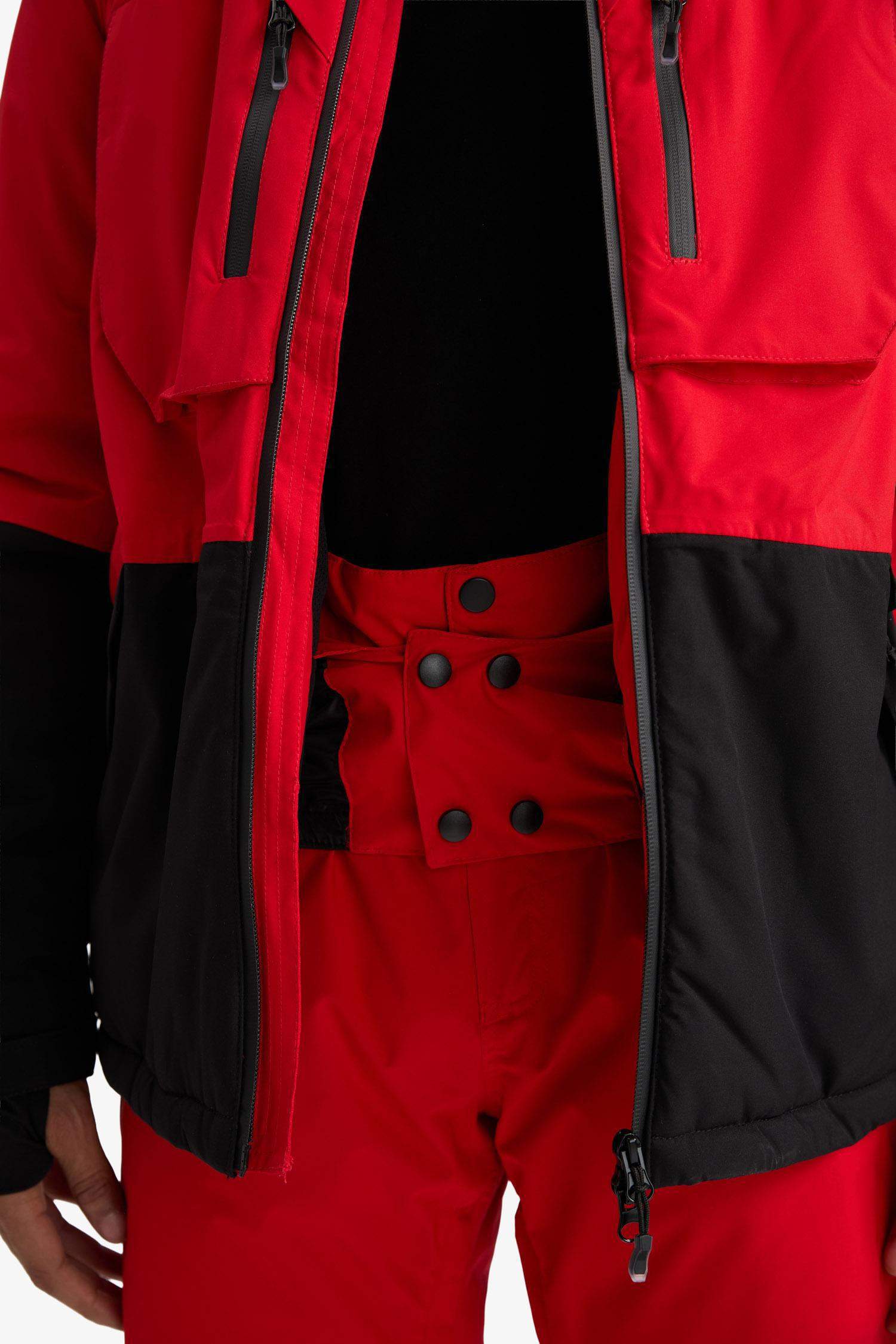 Su İtici Slim Fit Dar Kesim Kapüşonlu Fermuarlı Kayak Montu