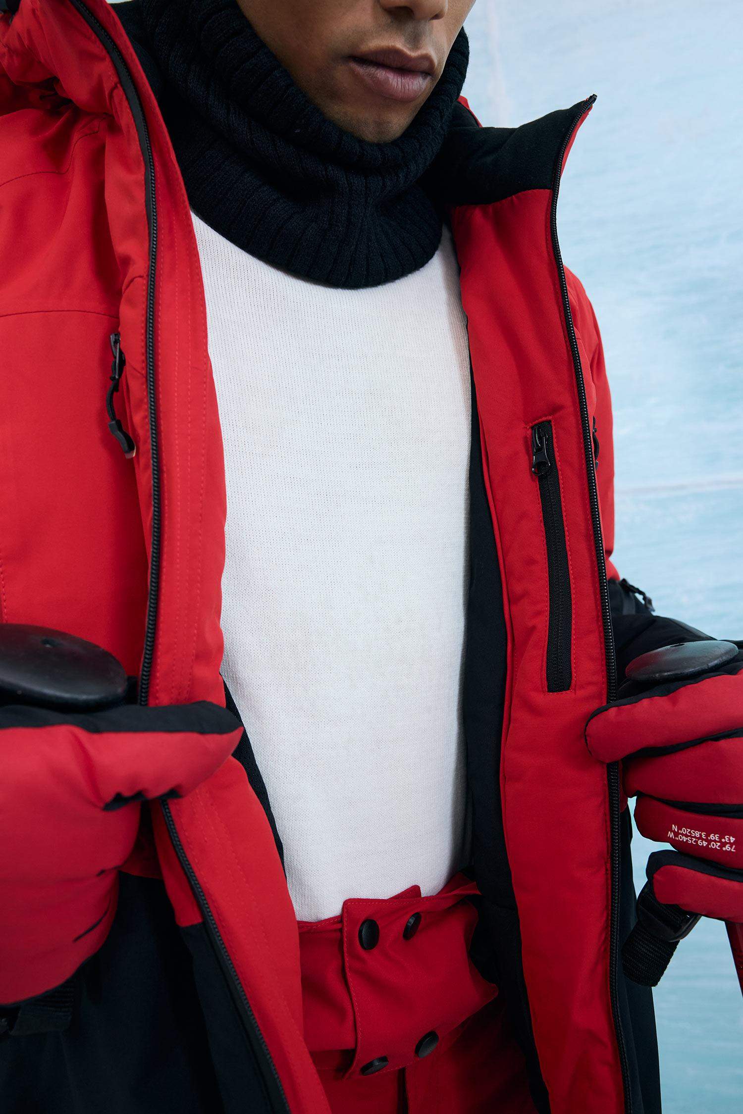 Su İtici Slim Fit Dar Kesim Kapüşonlu Fermuarlı Kayak Montu