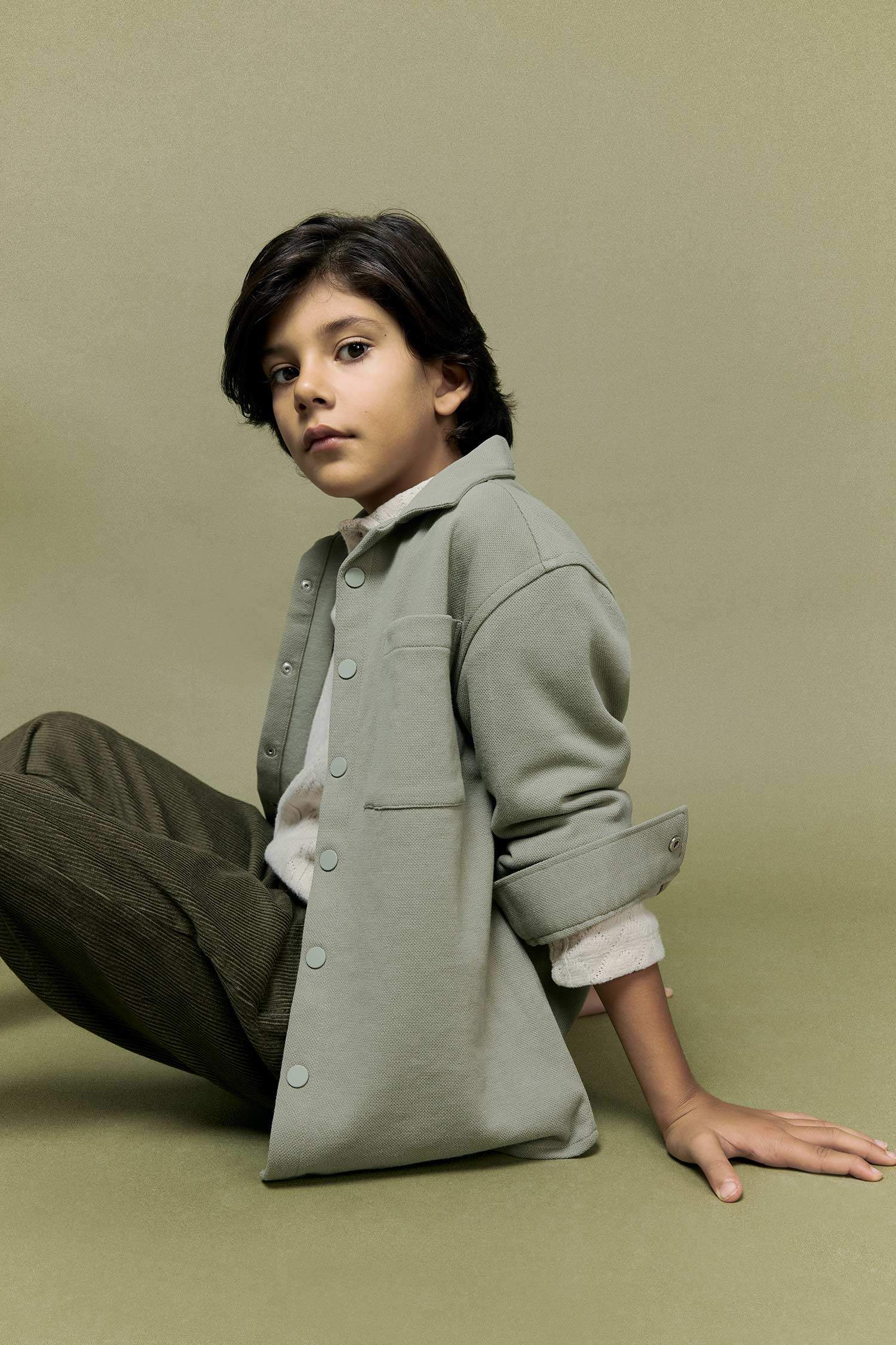 Boy Oversize Fit Polo Neck Long Sleeve Shirt