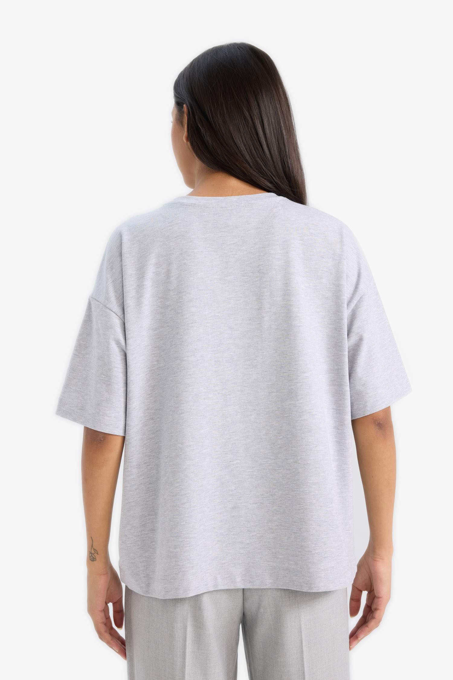 Oversize Fit Crew Neck Slogan Printed Cotton T-Shirt