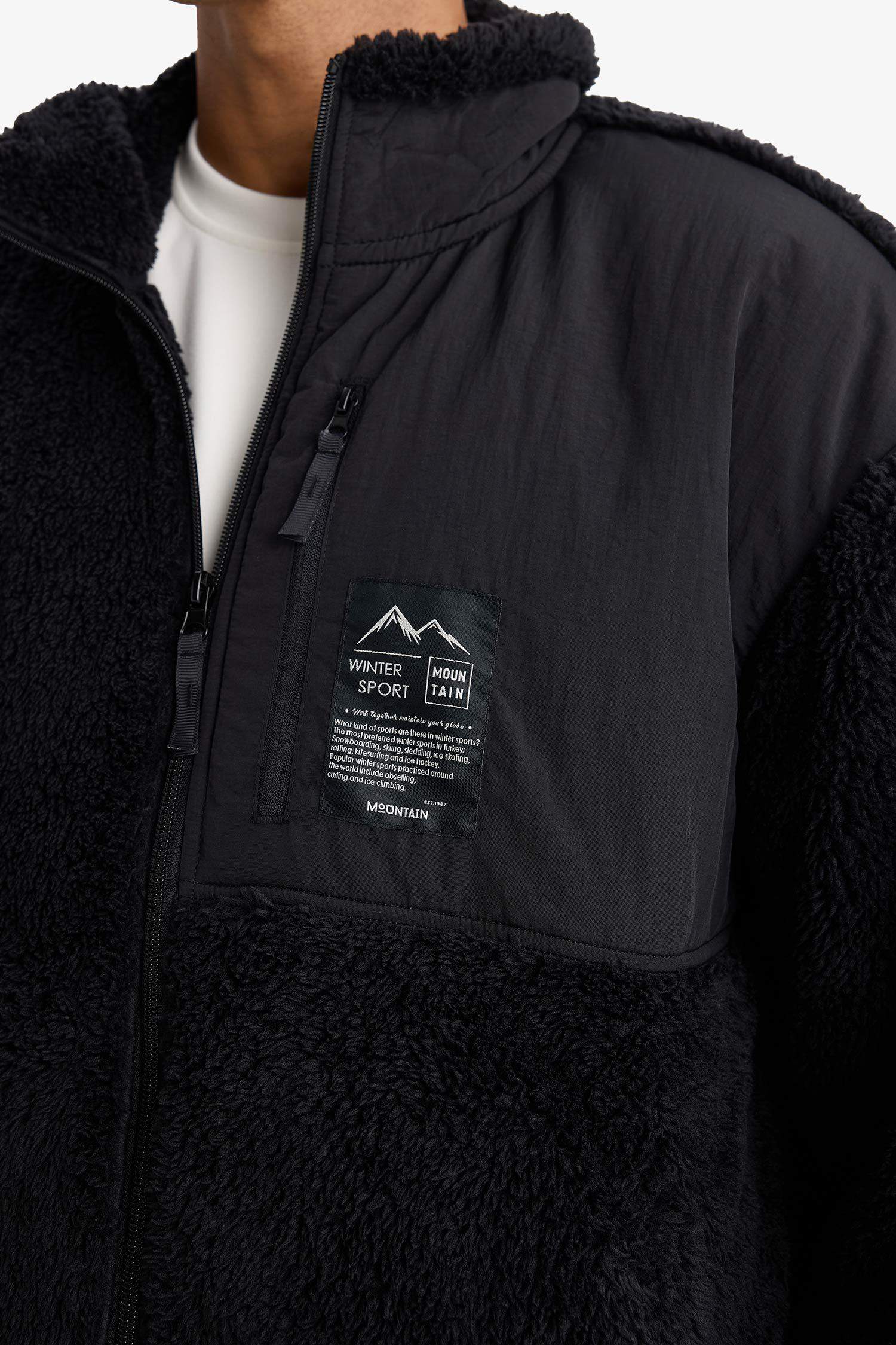 DeFactoFit Boxy Fit Dog Collar Sherpa Soft Hairy Inside Cardigan