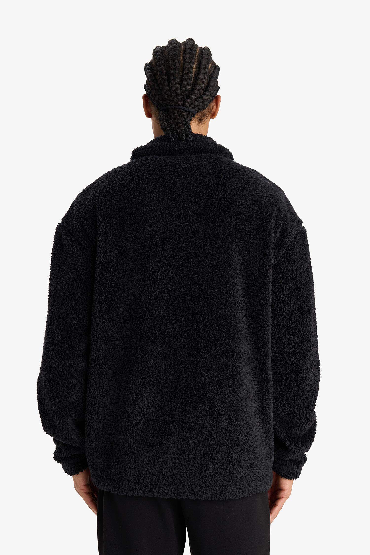 DeFactoFit Boxy Fit Dog Collar Sherpa Soft Hairy Inside Cardigan